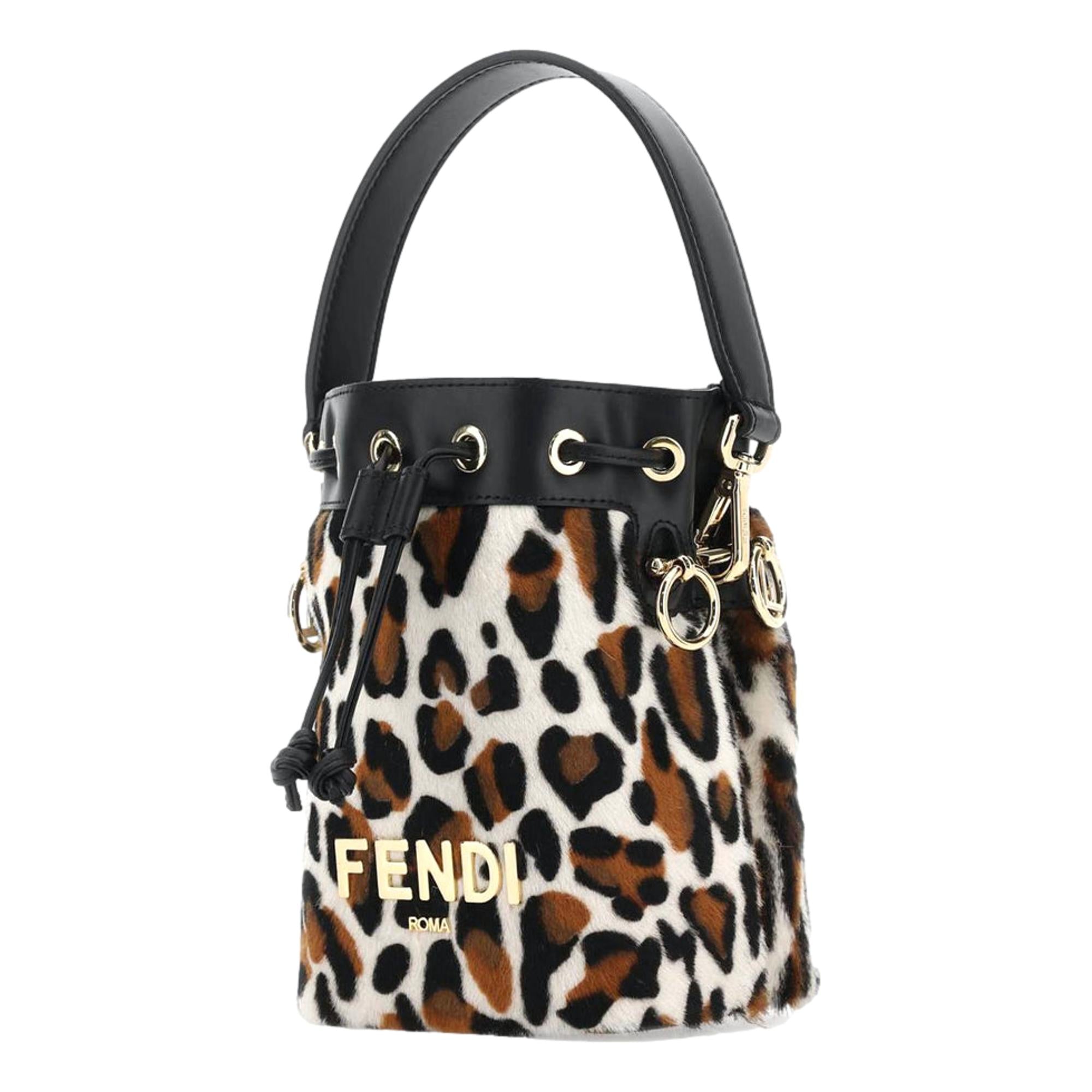 Fendi Mon Tresor Mini Bucket Crossbody Animal Print Sheepskin Bag