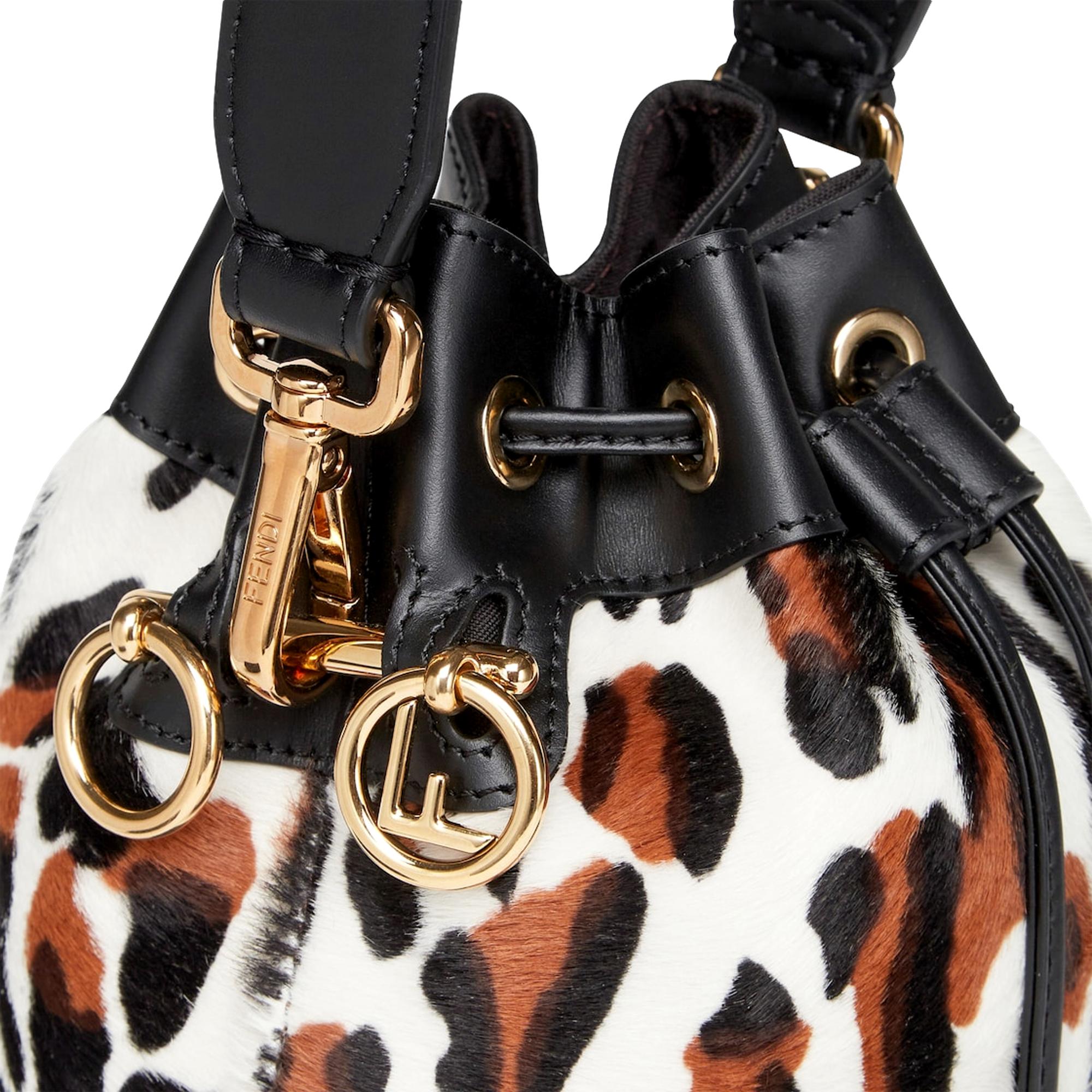 Fendi Mon Tresor Mini Bucket Crossbody Animal Print Sheepskin Bag