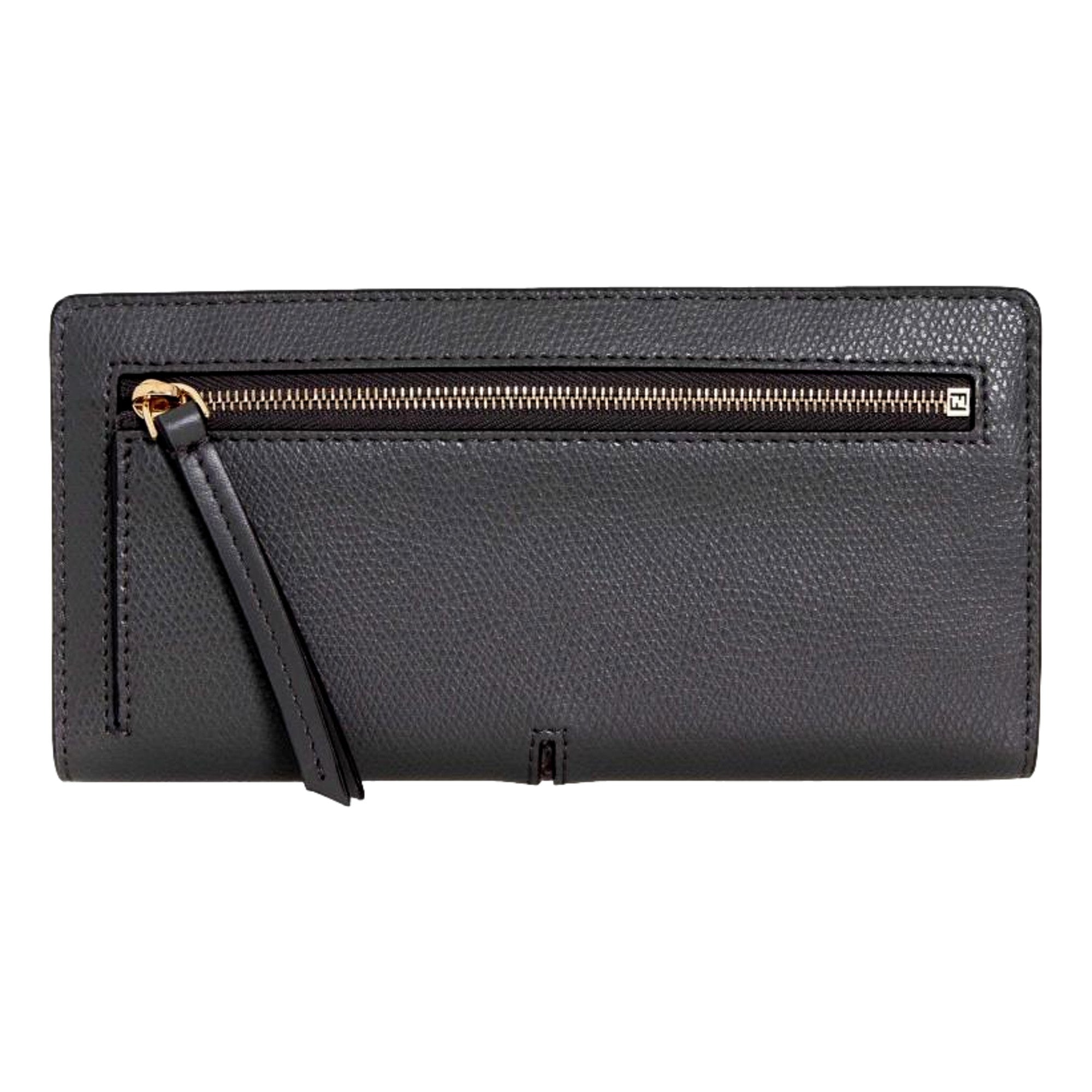 Fendi O Lock Anthracite Gray Python Print Leather Snap Continental Wallet