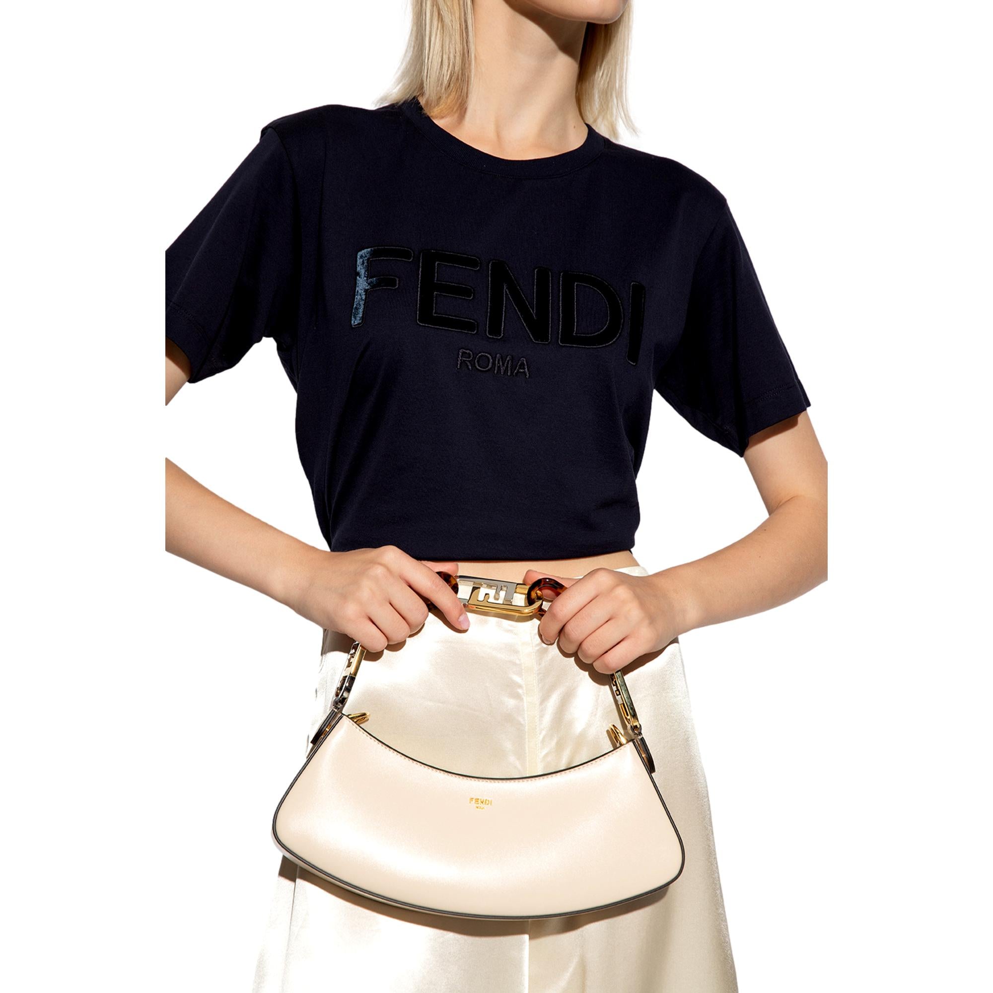 Fendi O Lock Swing Shoulder Bag Ivory Calfskin Leather