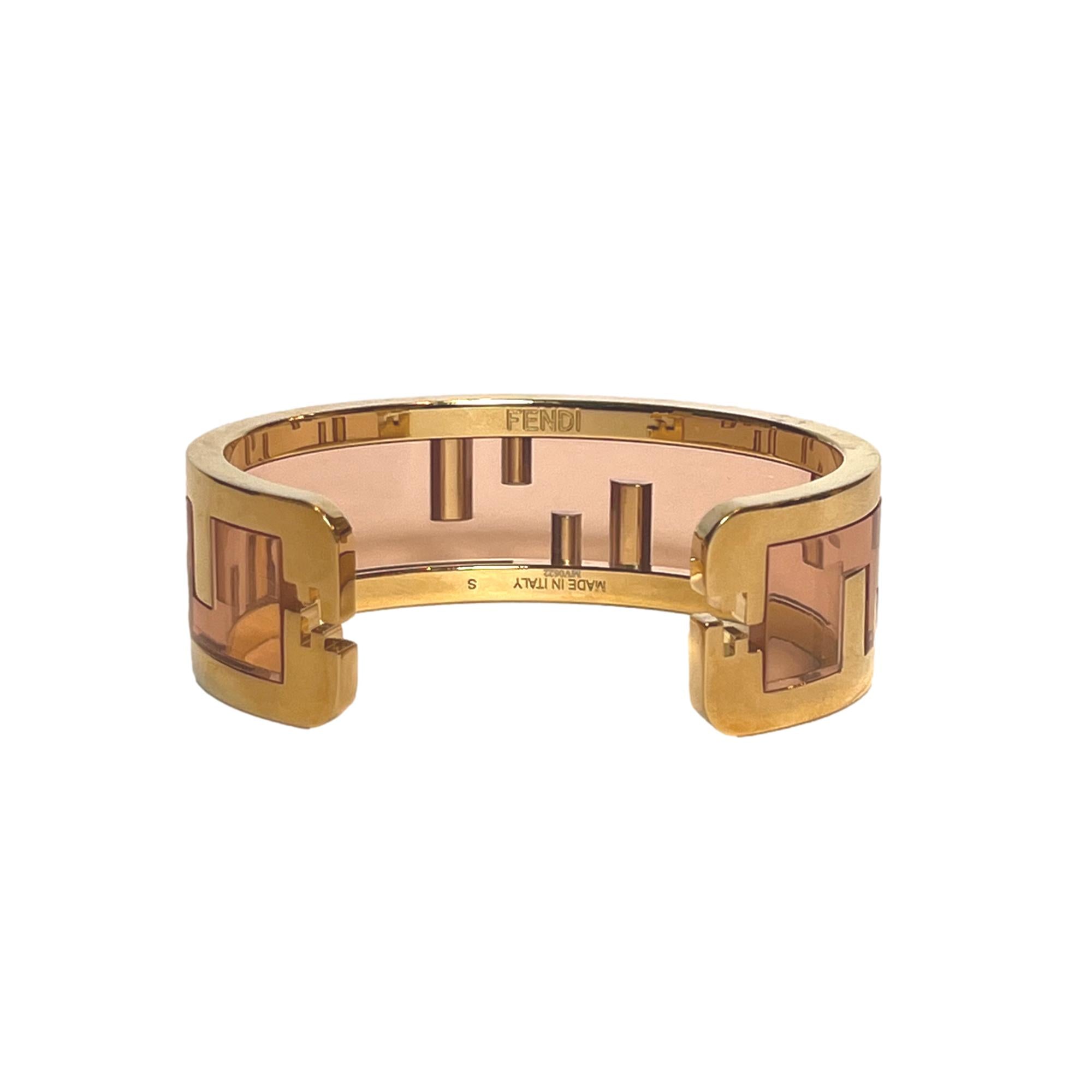 Fendi O'Lock Logo Bracelet Gold Metal Dust Pink Plexiglass Small Women's