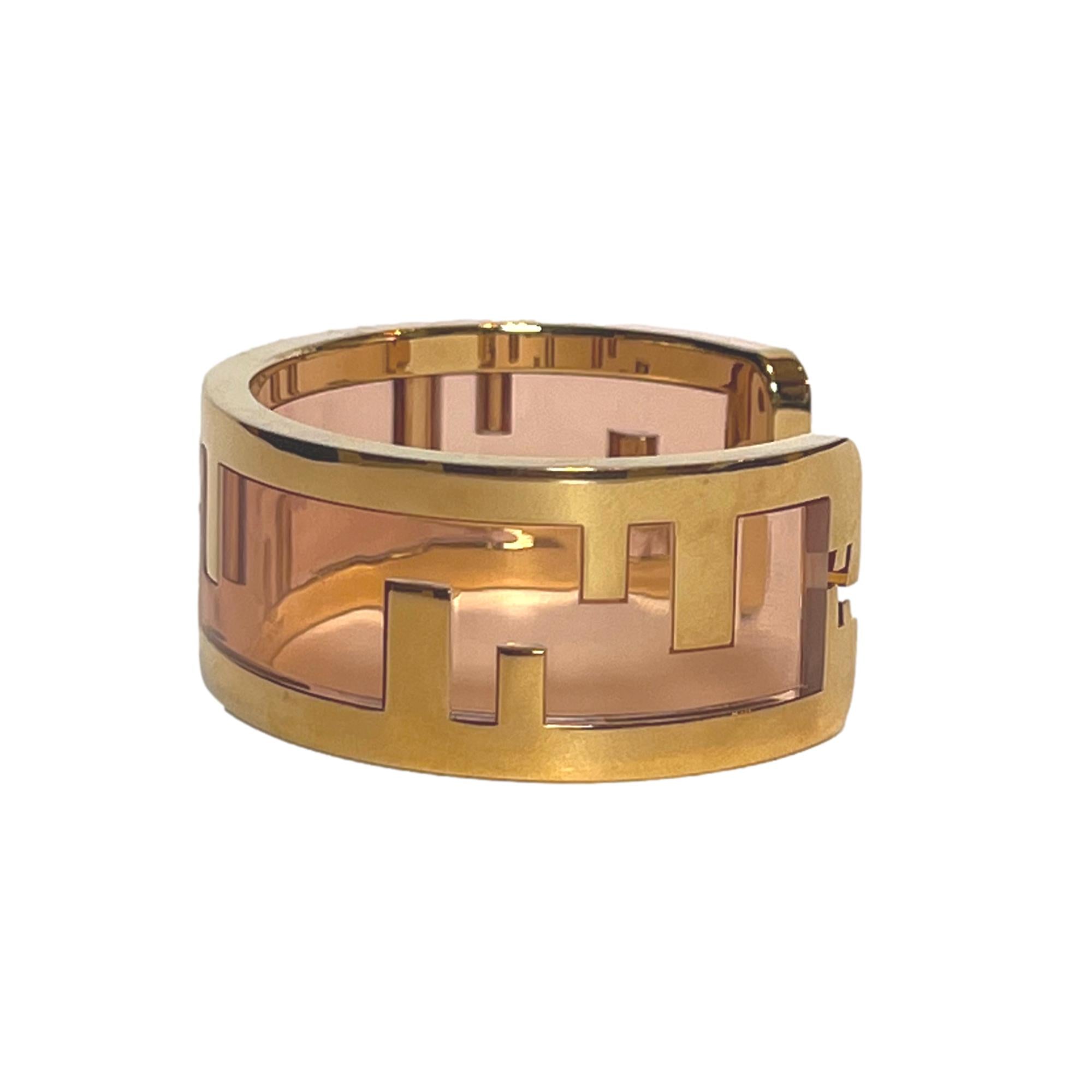 Fendi O'Lock Logo Bracelet Gold Metal Dust Pink Plexiglass Small Women's