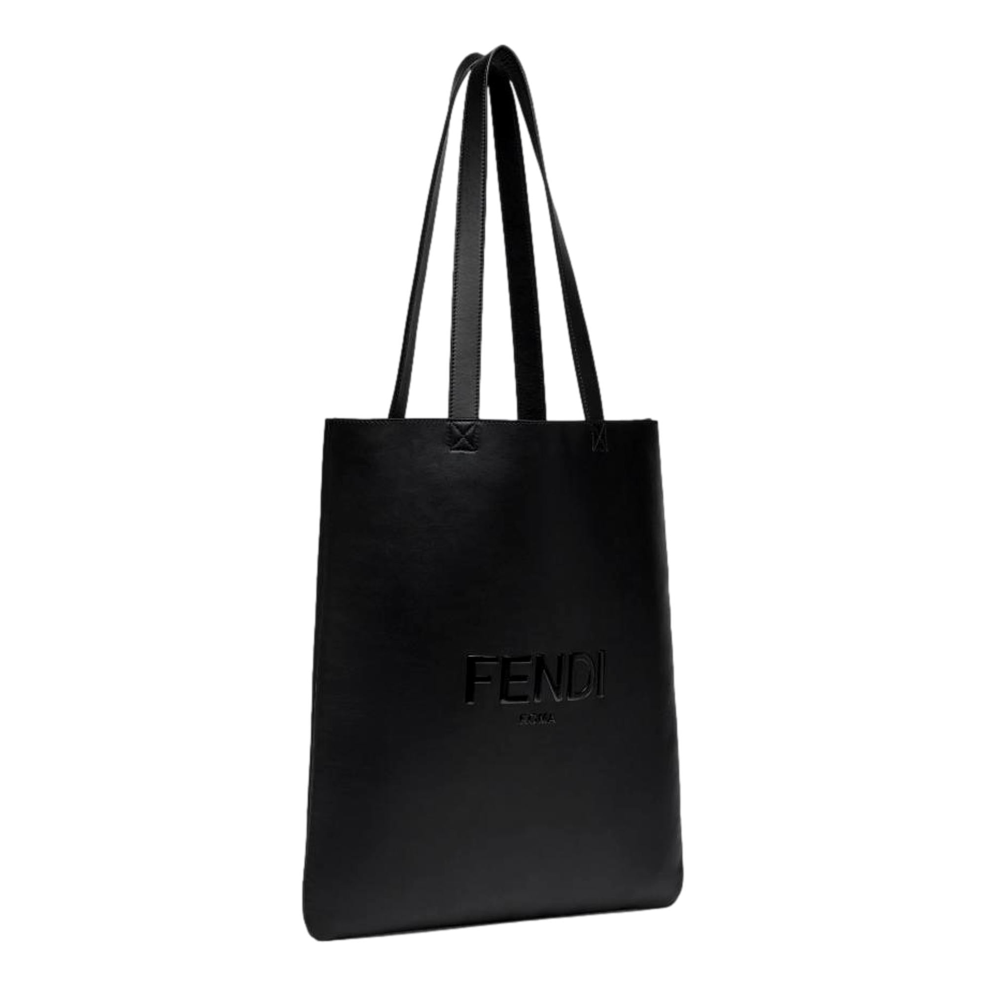 Fendi Roma Black Calfskin Leather Large Shopping Tote Bag