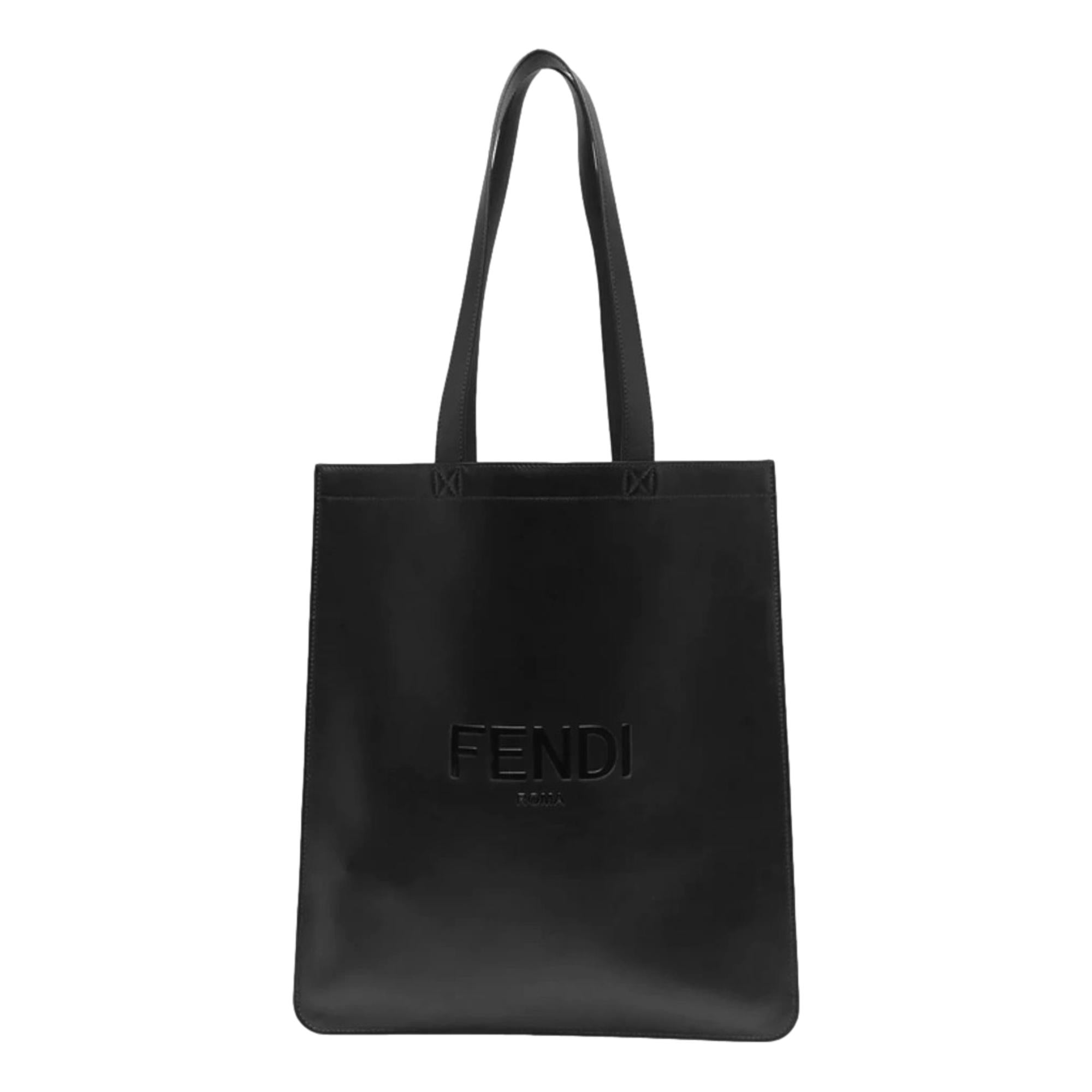 Fendi Roma Black Calfskin Leather Large Shopping Tote Bag