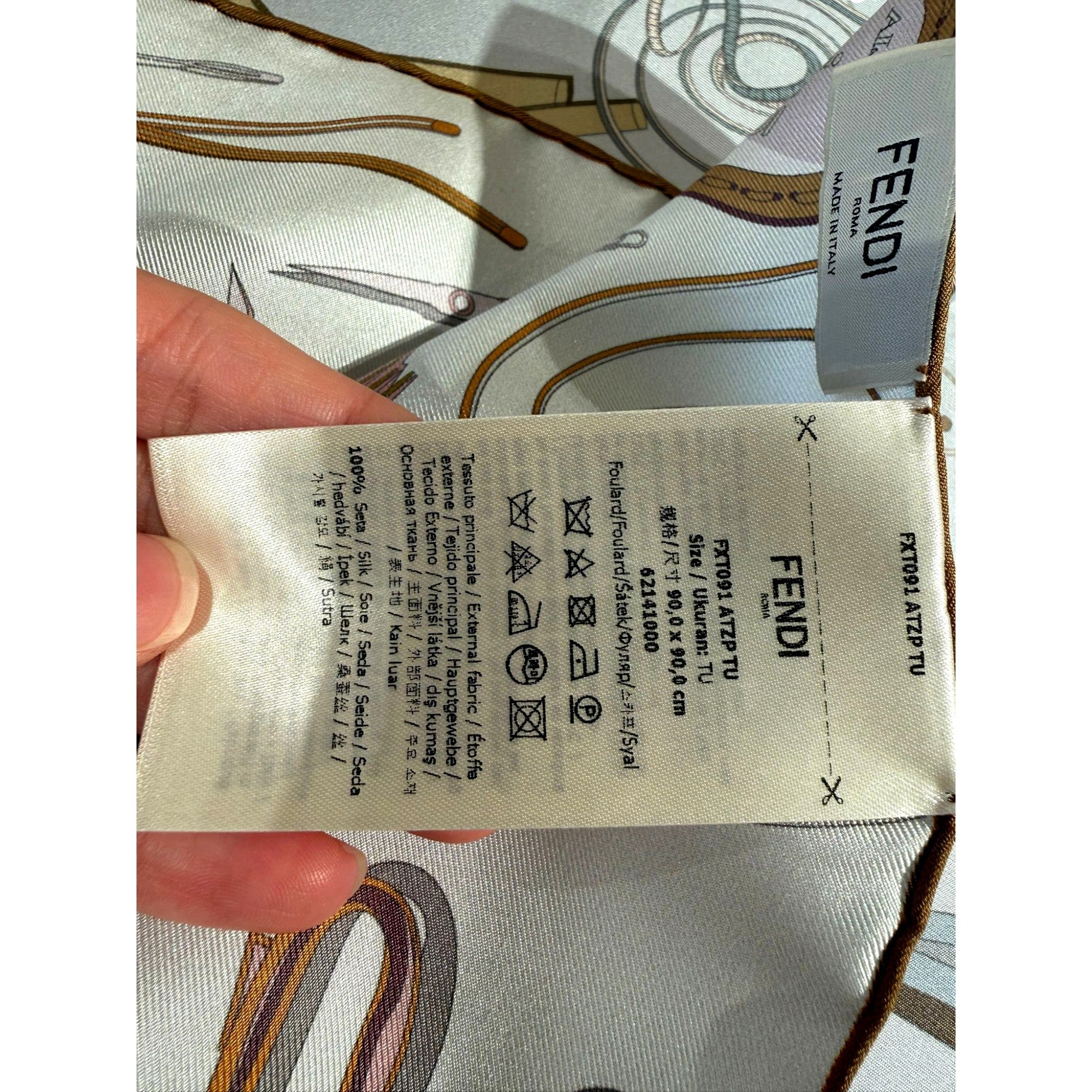 Fendi Multi-Color Graphic Print Silk Scarf Light Blue