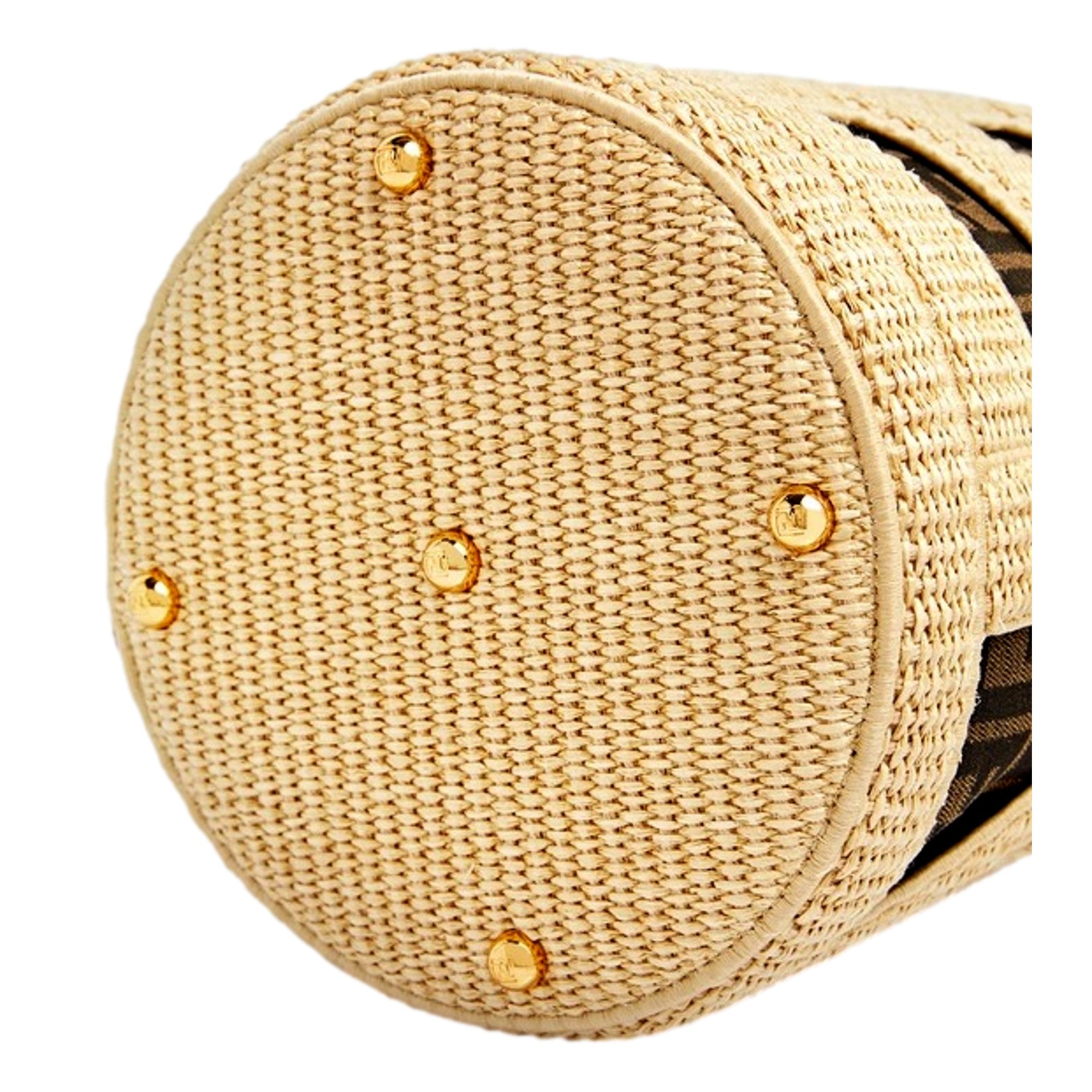 Fendi Step Out Straw and Canvas Medium Bucket Bag FF Monogram