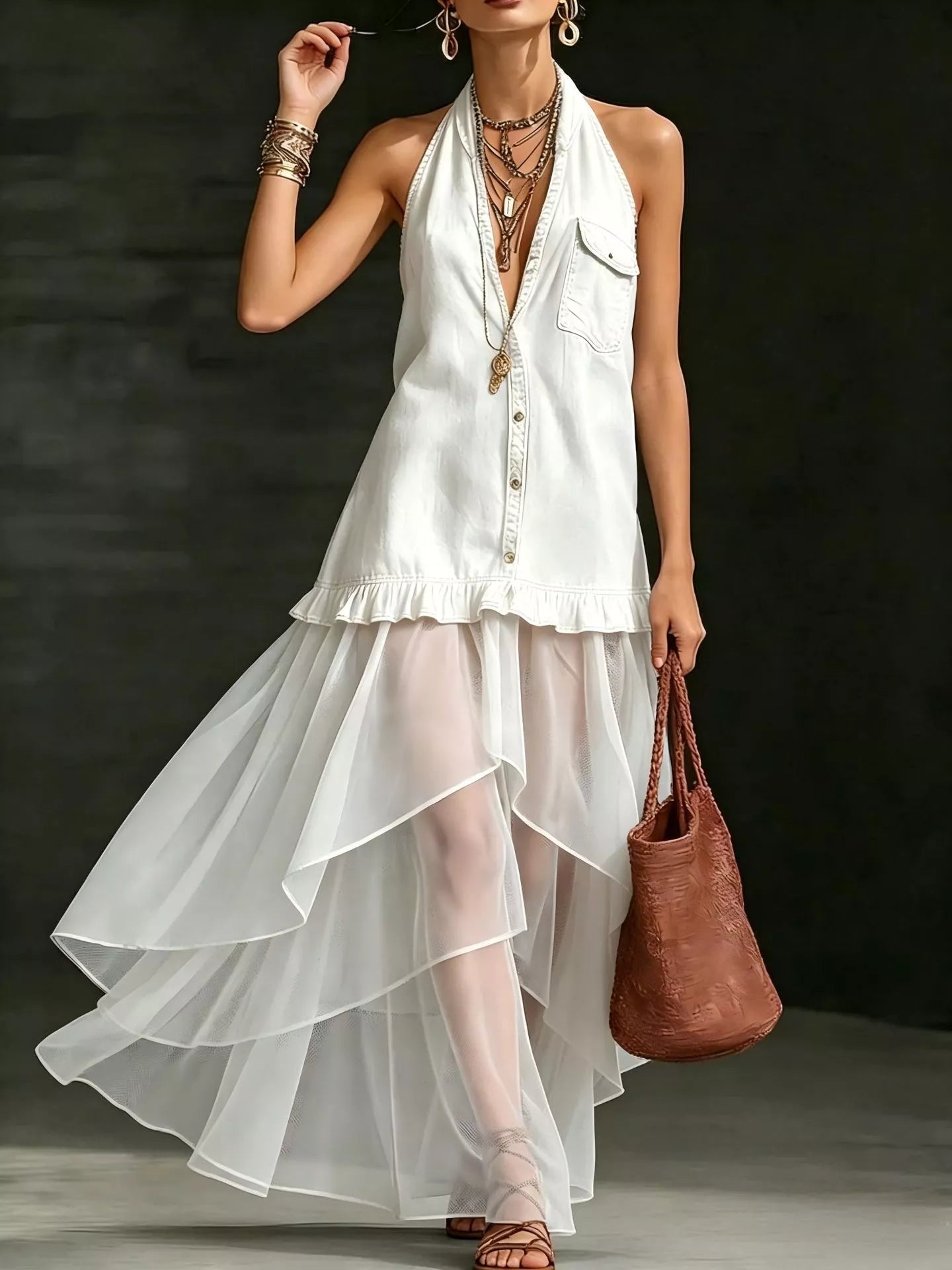 Ruffled Halter Neck Maxi Dress