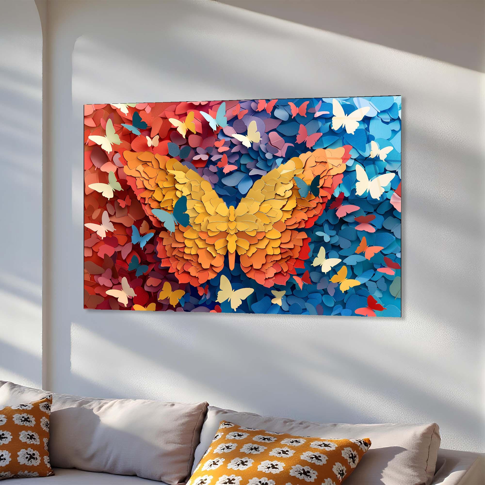 Butterfly Glass Wall Art | Paper-Cut Style, Modern Home Decor