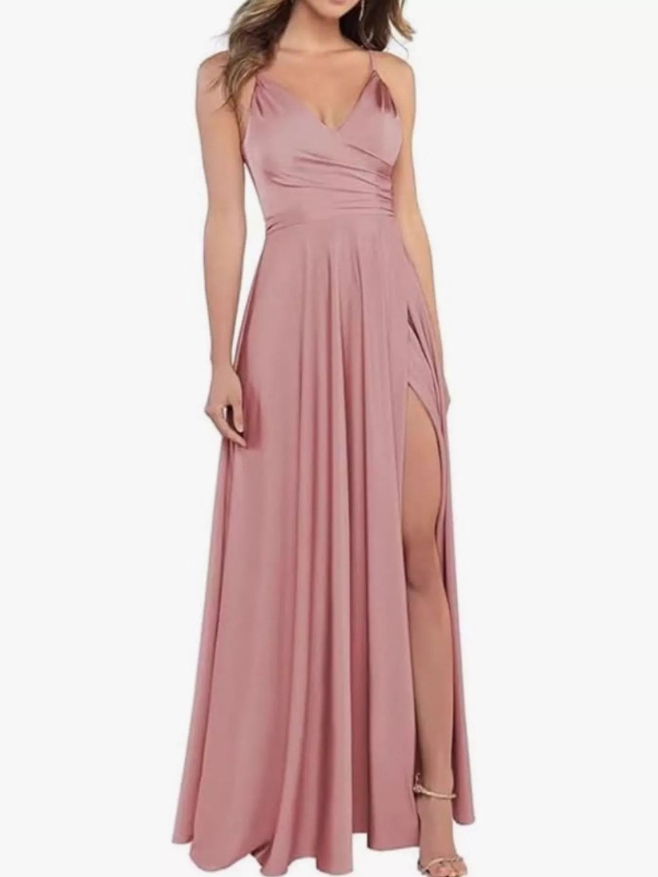 Ruched Slit Maxi Cami Dress