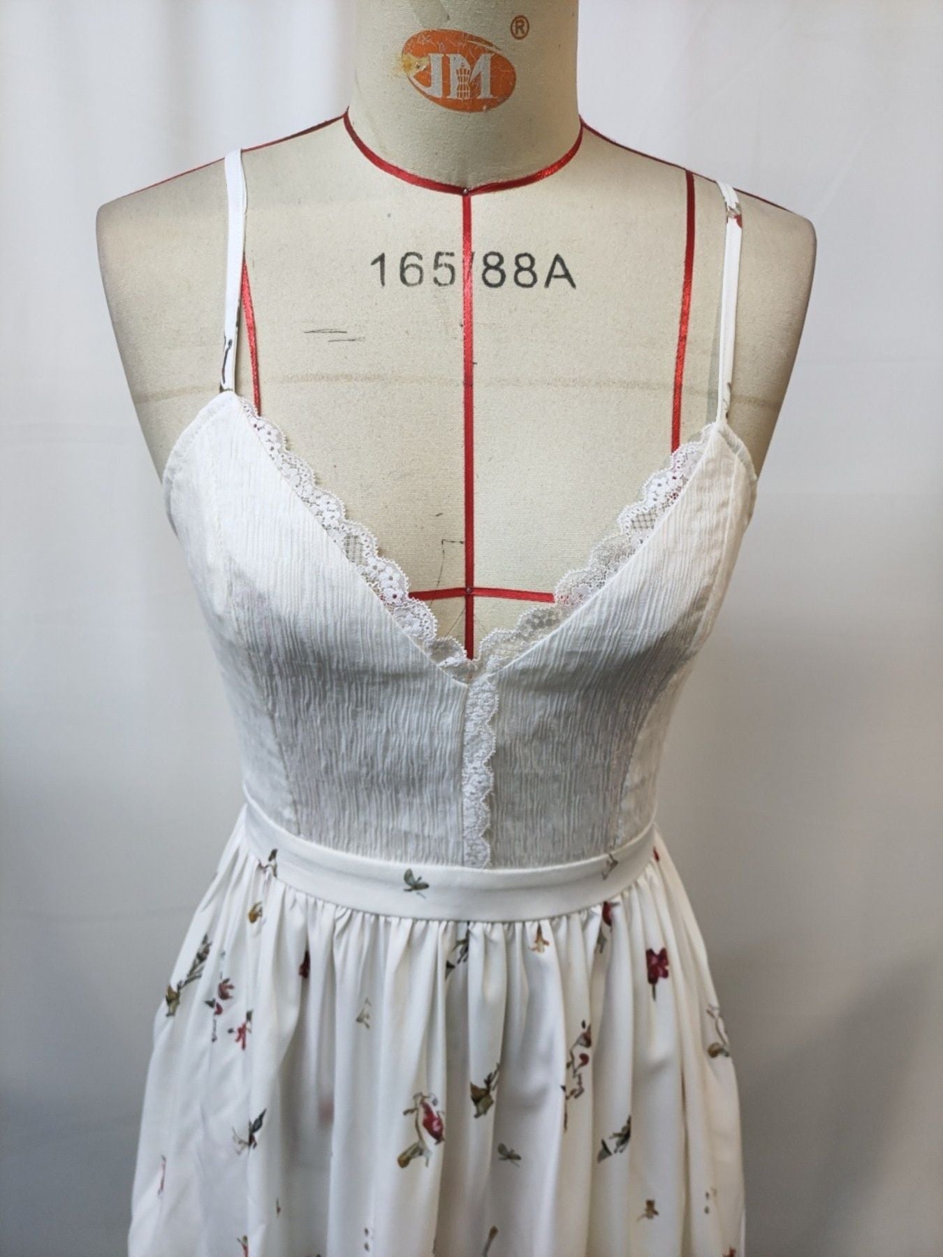 Floral Print Lace Trimmed Asymmetrical Hem Cami Dress