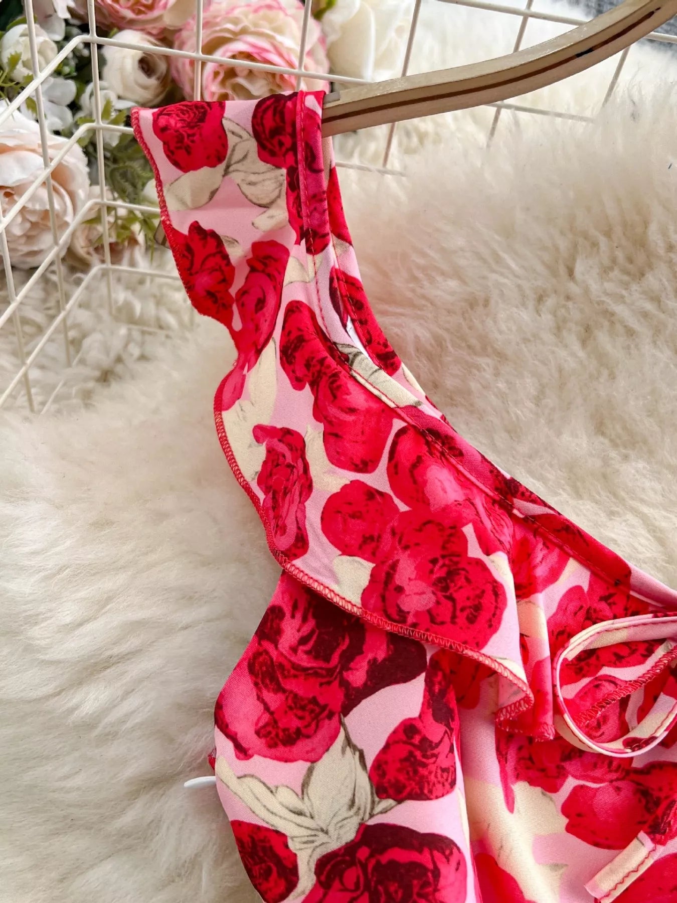Floral Print Ruffle Trim Mini Dress