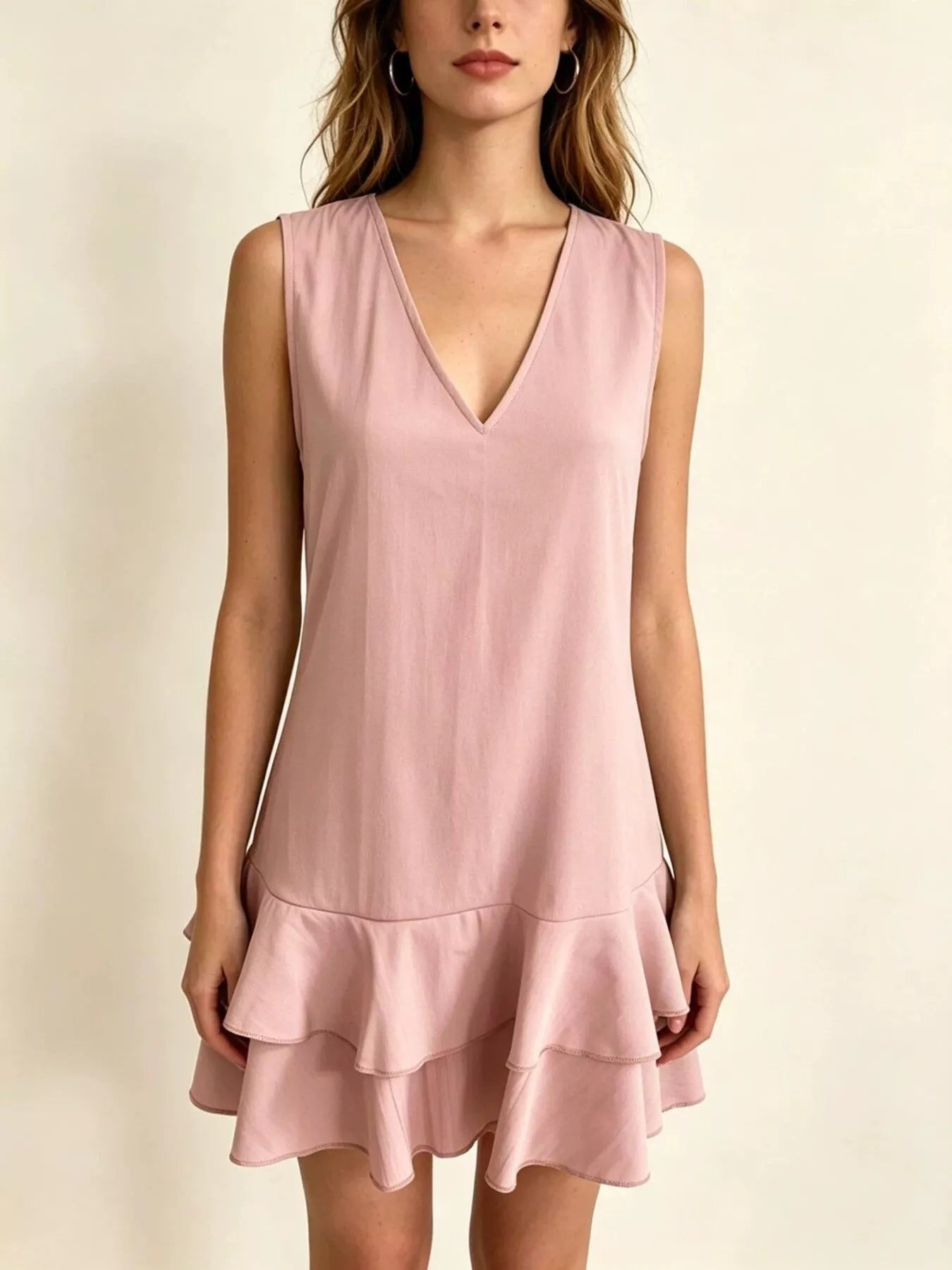 Full Size Sleeveless V-Neck Tiered Ruffle Mini Dress Plus Size