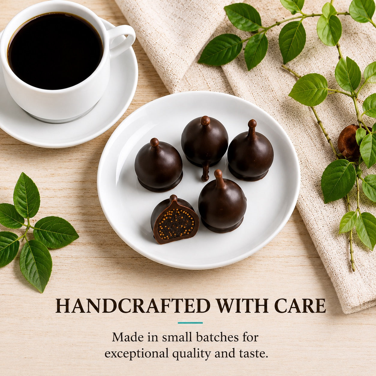 Andy Anand Vegan Belgian Dark Chocolate Figs - 24 Pc Gift Box, Premium 60% Cocoa Butter, Dairy-Free Gourmet Confection, Perfect for Birthday, Valentine’s & Anniversary Gifts - Handcrafted in California