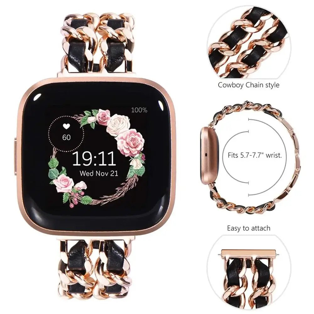 Fitbit Versa & Sense Leather Metal Band - Luxurious Design - Overture Gifts