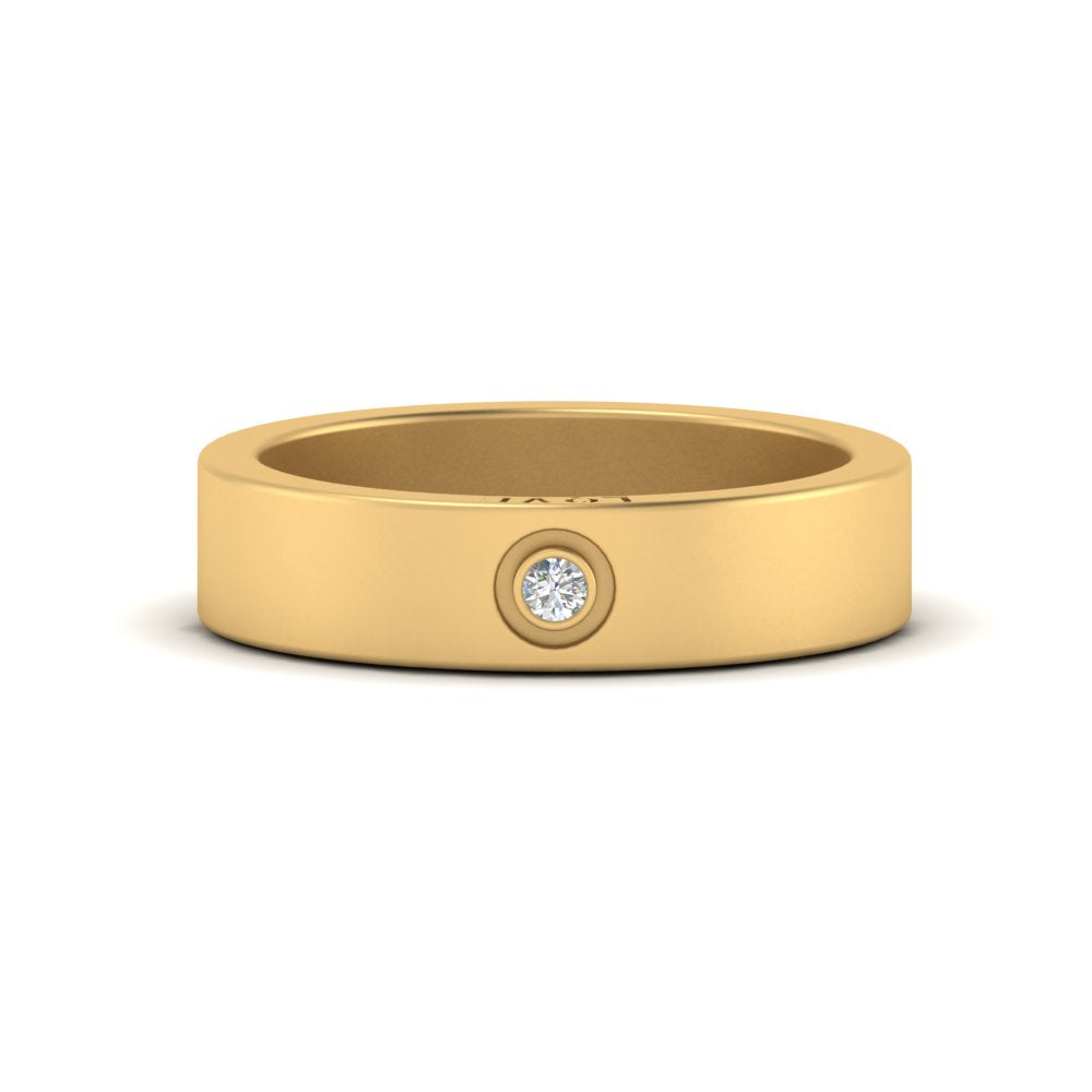 Flat Single Stone Mens Band Engraved