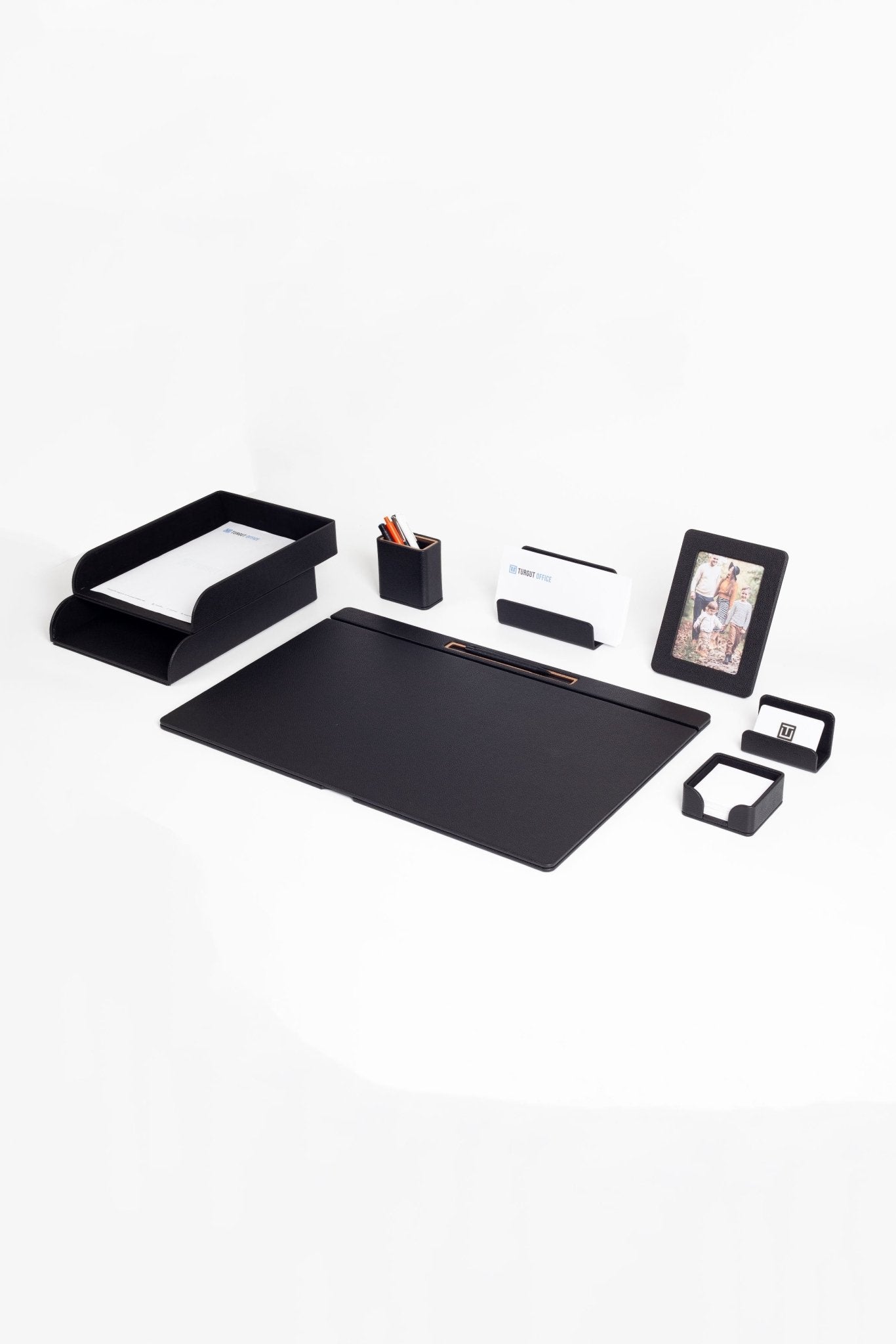 Fox Leather Desk Set Black 8 Pieces - Overture Gifts