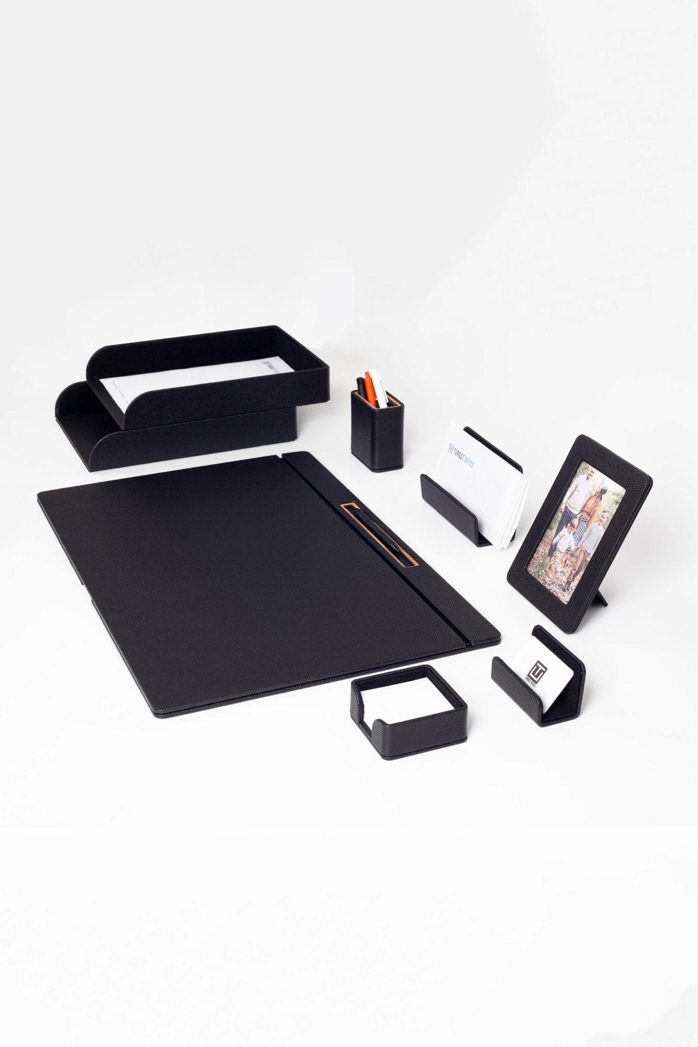 Fox Leather Desk Set Black 8 Pieces - Overture Gifts