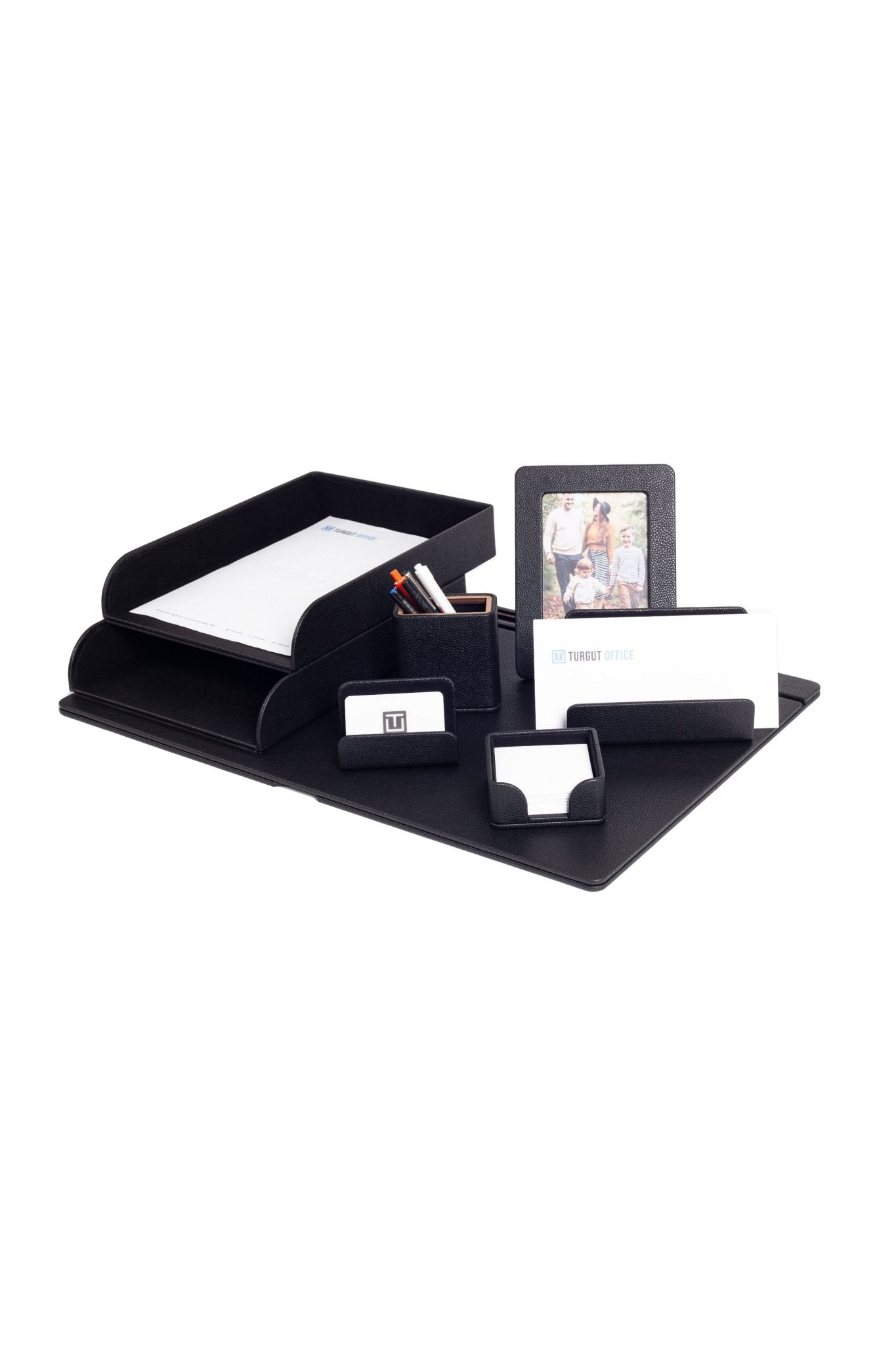 Fox Leather Desk Set Black 8 Pieces - Overture Gifts
