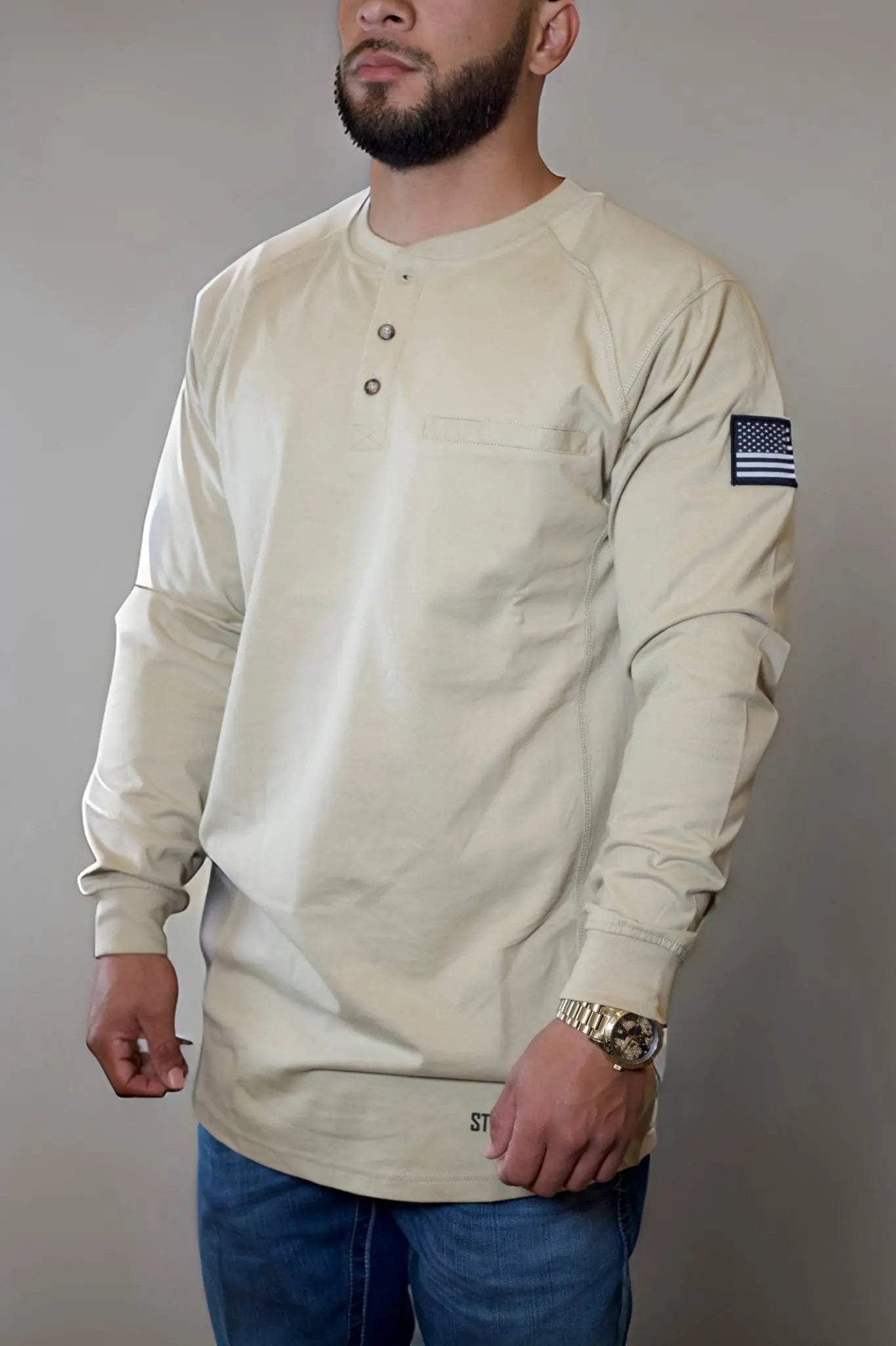 FR 3-Button Henley Shirt - Tan - Overture Gifts