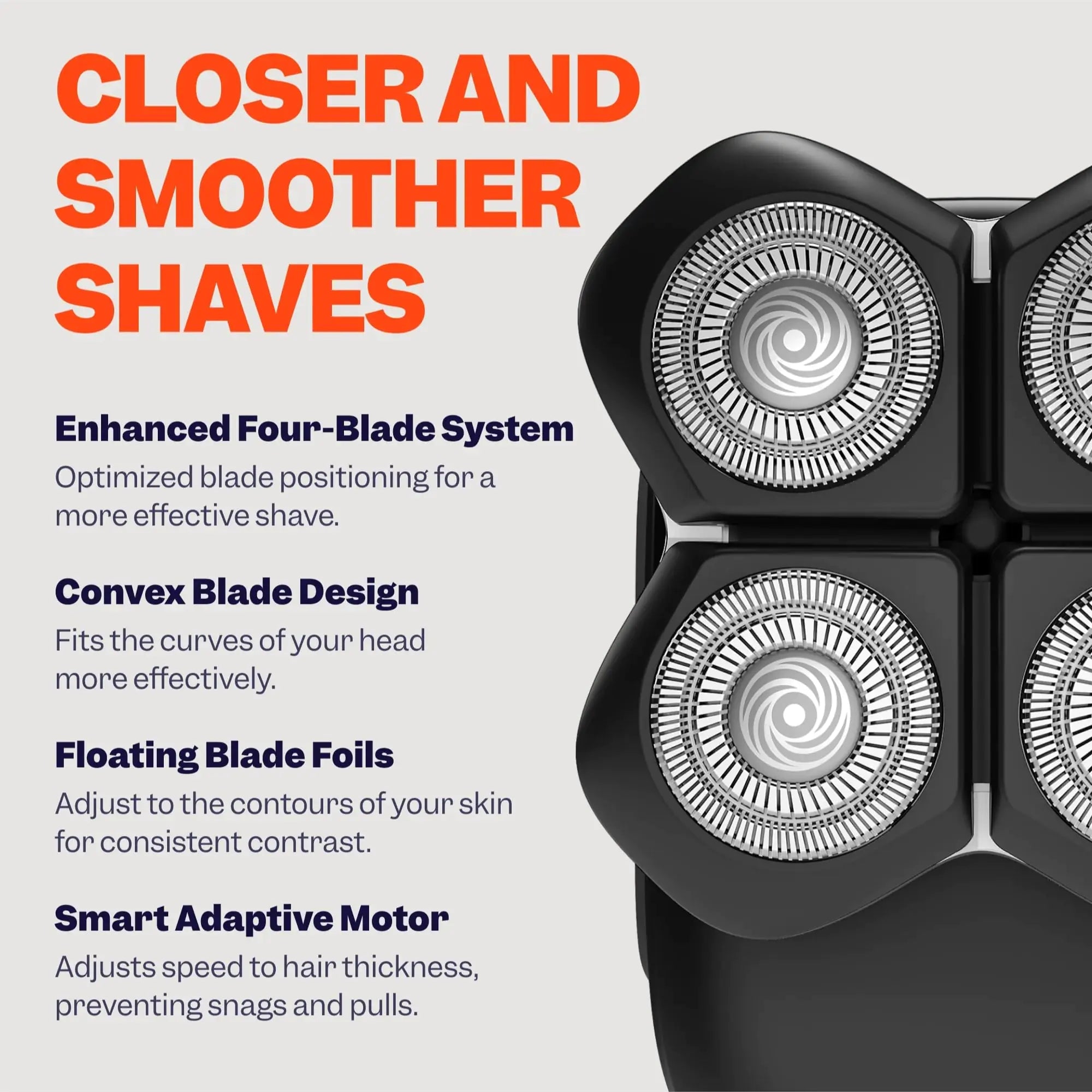 Freebird FlexSeries Pro Electric Head Shaver - Fast Smooth Head Shaver, Wet/Dry Shaving, Anti-Pinch, Rotary Electric Razor, USB Rechargeable, Cordless, 4 Flexible Blades, Ideal Gifts for Bald Men - Overture Gifts