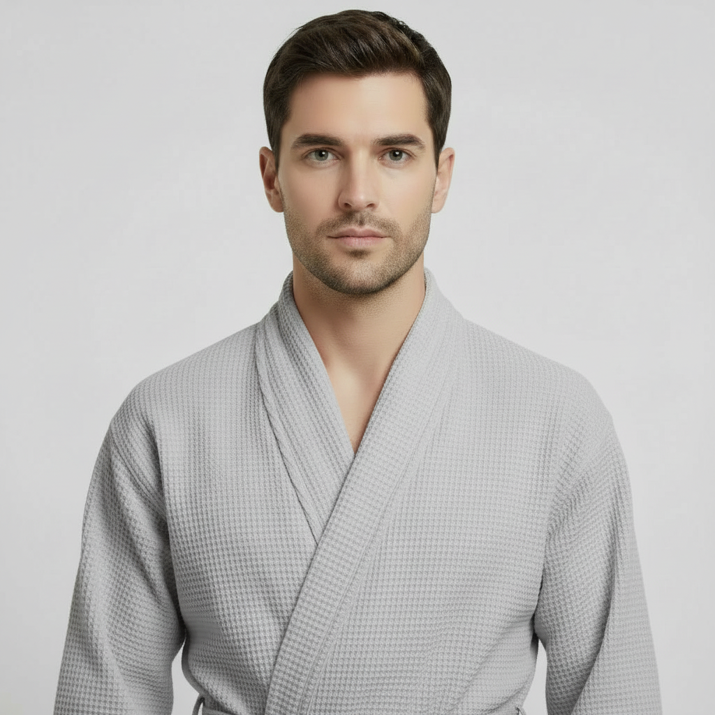 Waffle Spa Bathrobe for Men - Absorbent, Lightweight