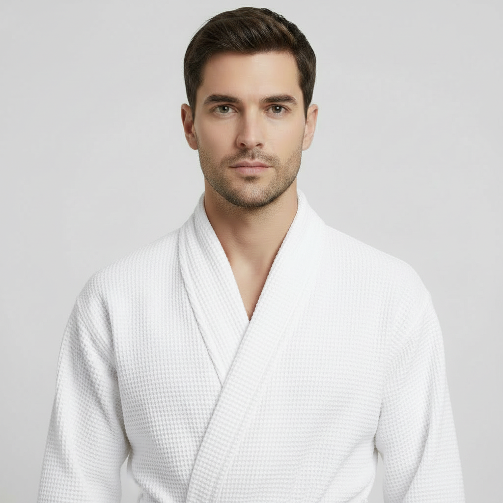 Waffle Spa Bathrobe for Men - Absorbent, Lightweight