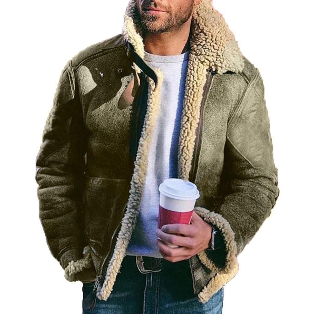 Fur Integrated Short Belt Large Lapel Men's Coat - Overture Gifts