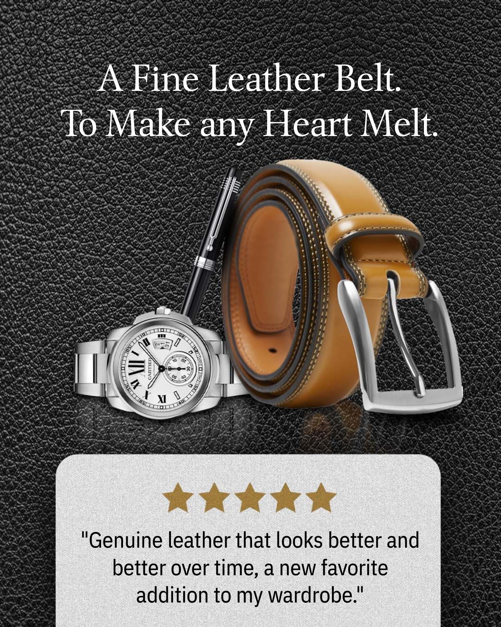 Genuine Leather Belt for Men – Zinc Alloy Buckle, 1.25" Strap - Overture Gifts