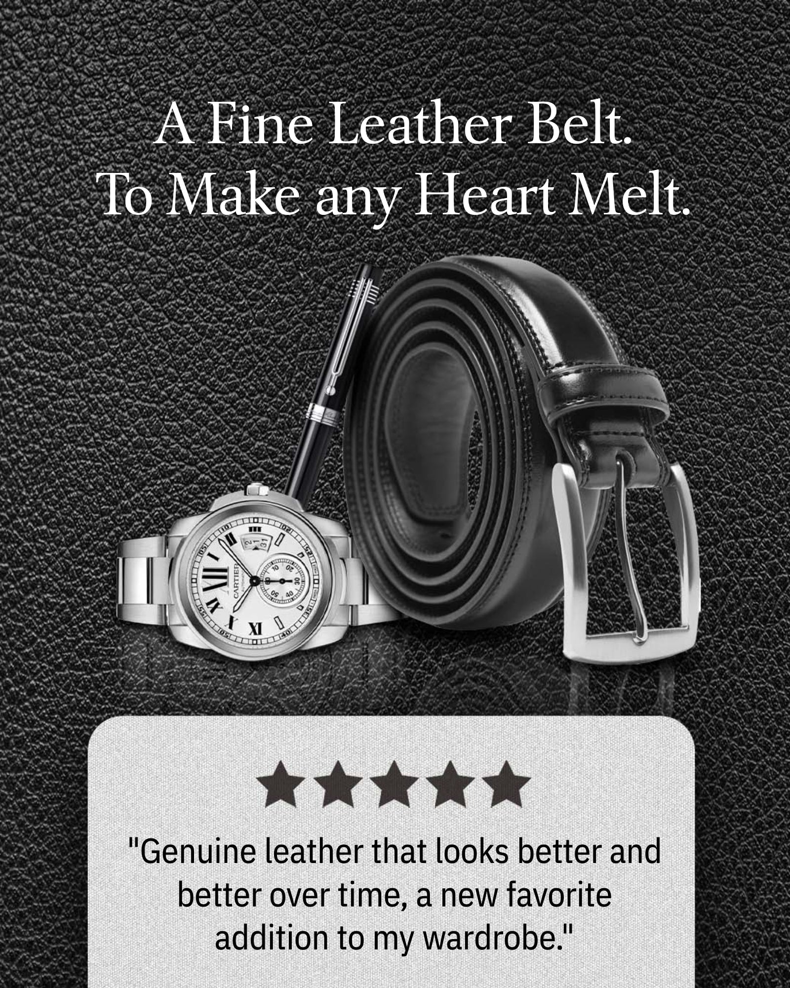 Genuine Leather Belt for Men – Zinc Alloy Buckle, 1.25" Strap - Overture Gifts