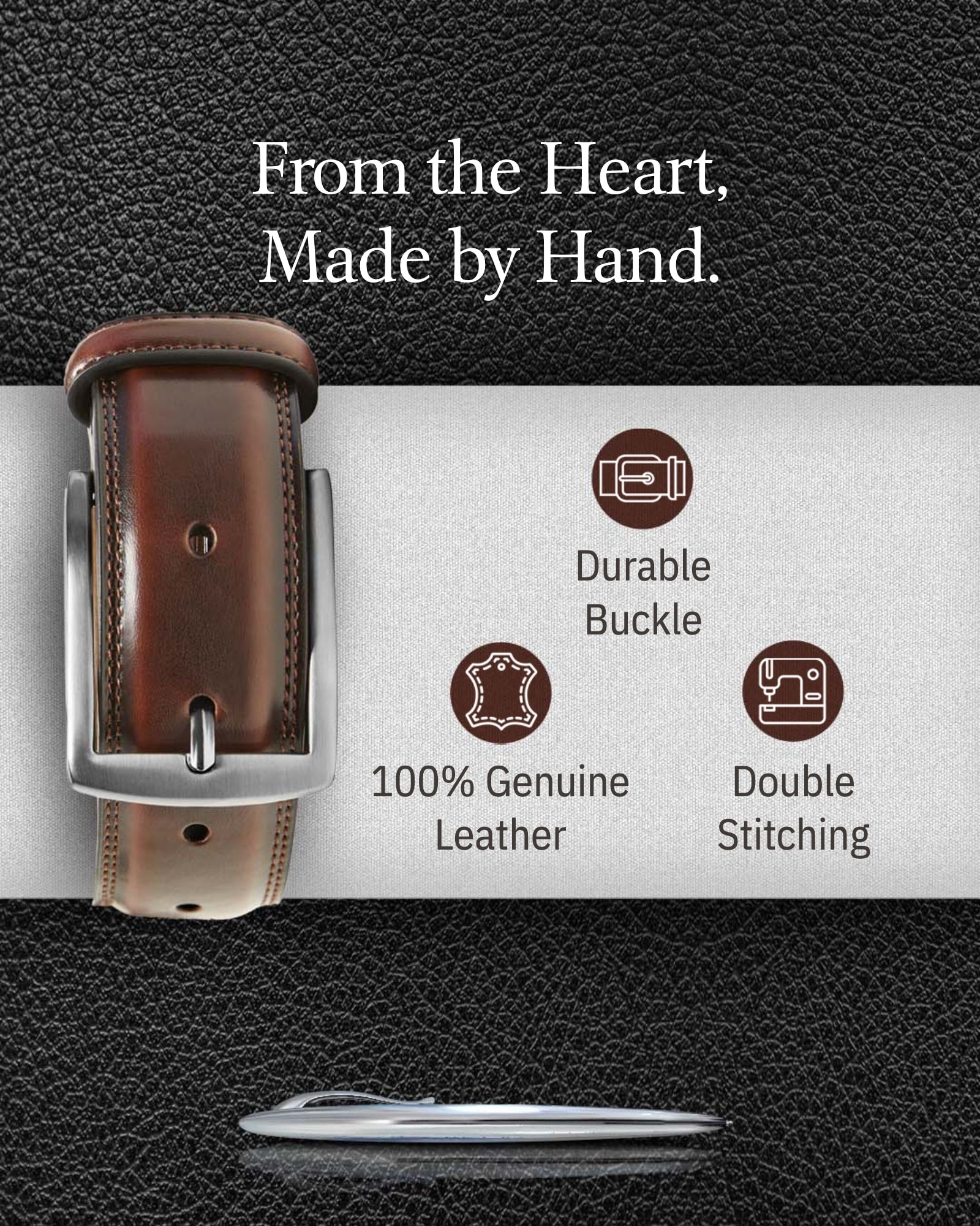 Genuine Leather Belt for Men – Zinc Alloy Buckle, 1.25" Strap - Overture Gifts