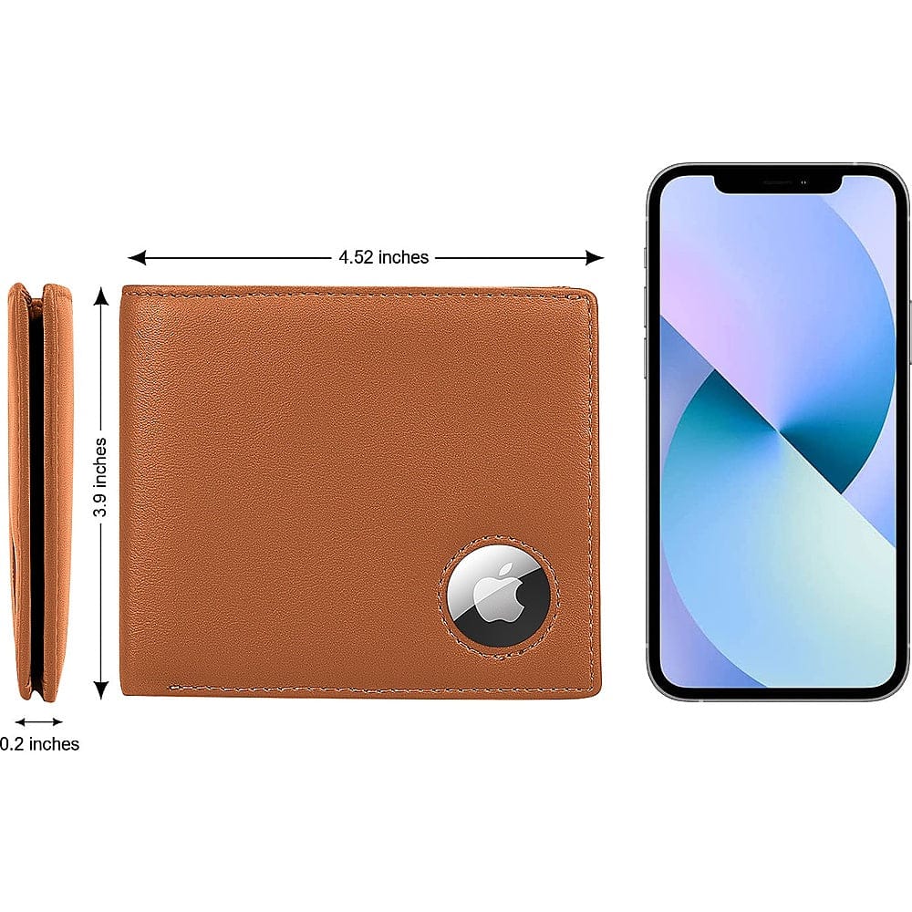 Genuine Leather Wallet Case for Apple AirTag - Brown - Overture Gifts