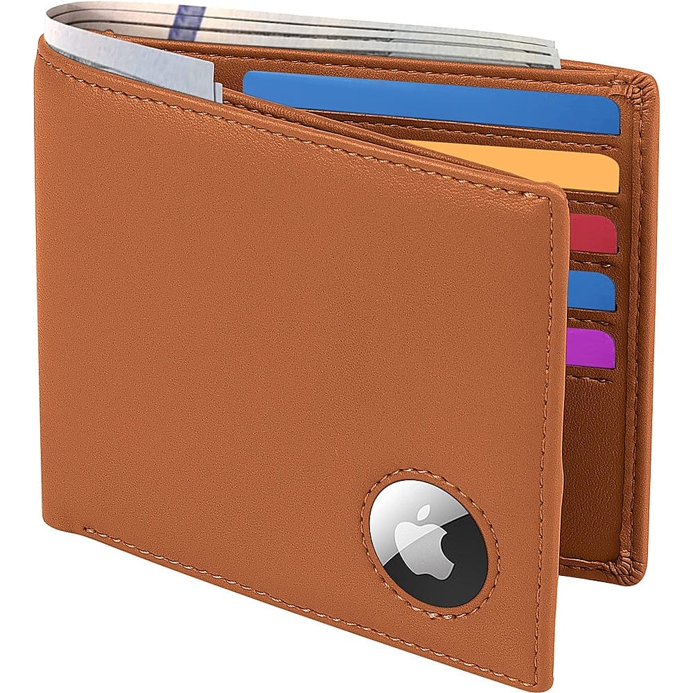 Genuine Leather Wallet Case for Apple AirTag - Brown - Overture Gifts