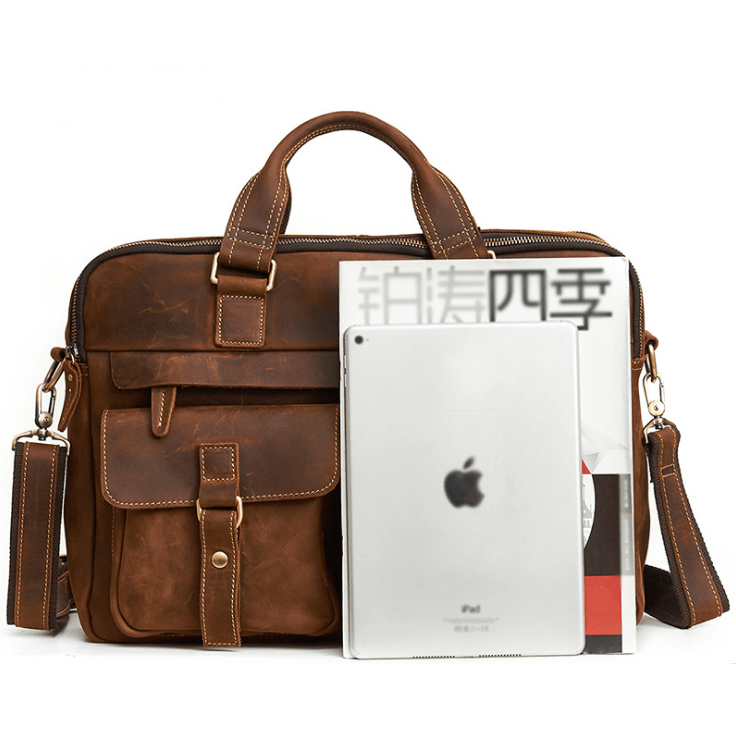 Genuine men''s bags retro men''s business bags briefcase cowhide oblique Bag 15.6 inch Laptop Bag - Overture Gifts