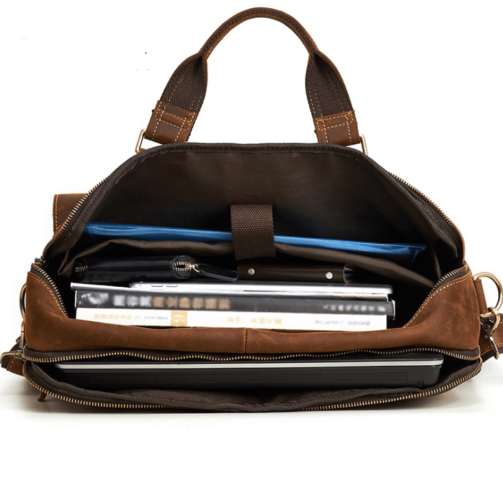 Genuine men''s bags retro men''s business bags briefcase cowhide oblique Bag 15.6 inch Laptop Bag - Overture Gifts