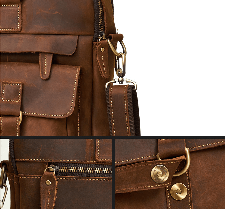Genuine men''s bags retro men''s business bags briefcase cowhide oblique Bag 15.6 inch Laptop Bag - Overture Gifts