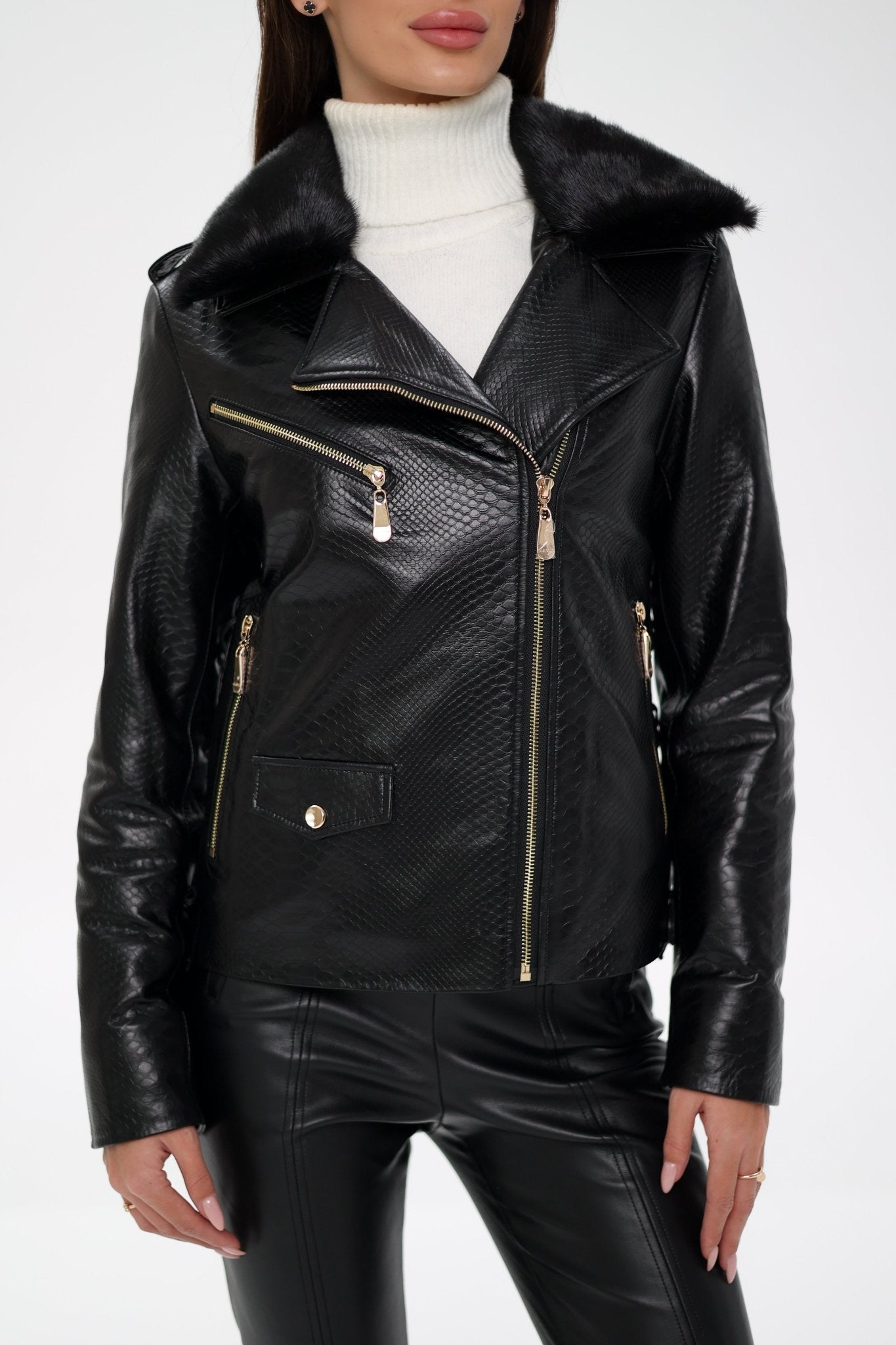 Genuine Mink Fur Embossed Leather Jacket - Overture Gifts