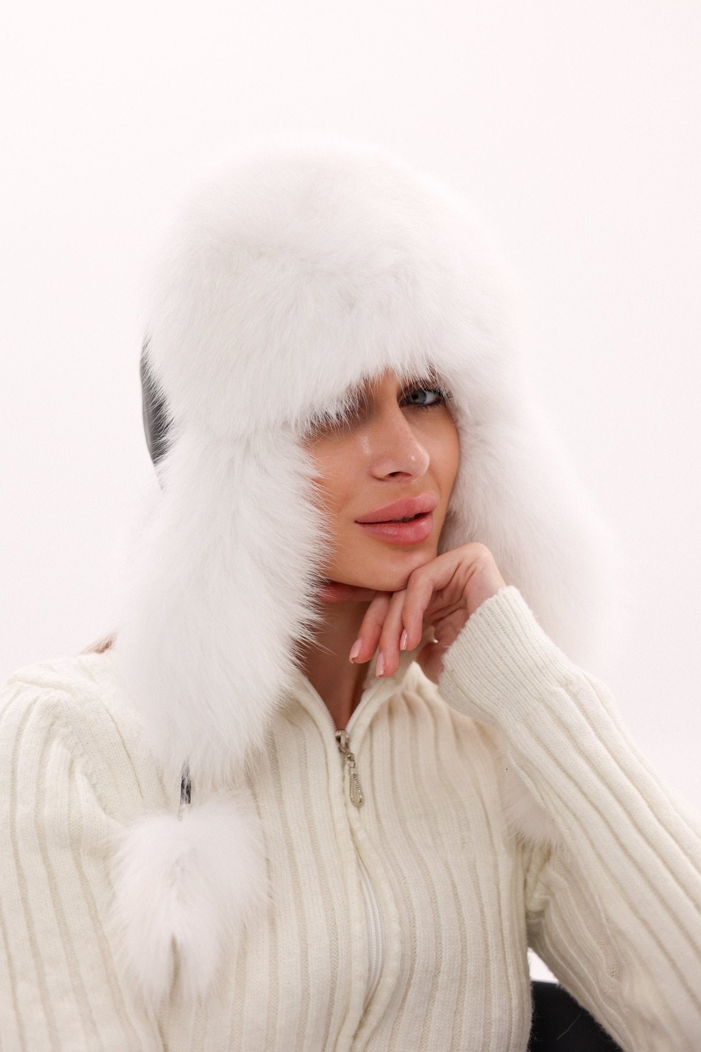 Genuine Polar Fox Fur Genuine Leather Hat - Overture Gifts