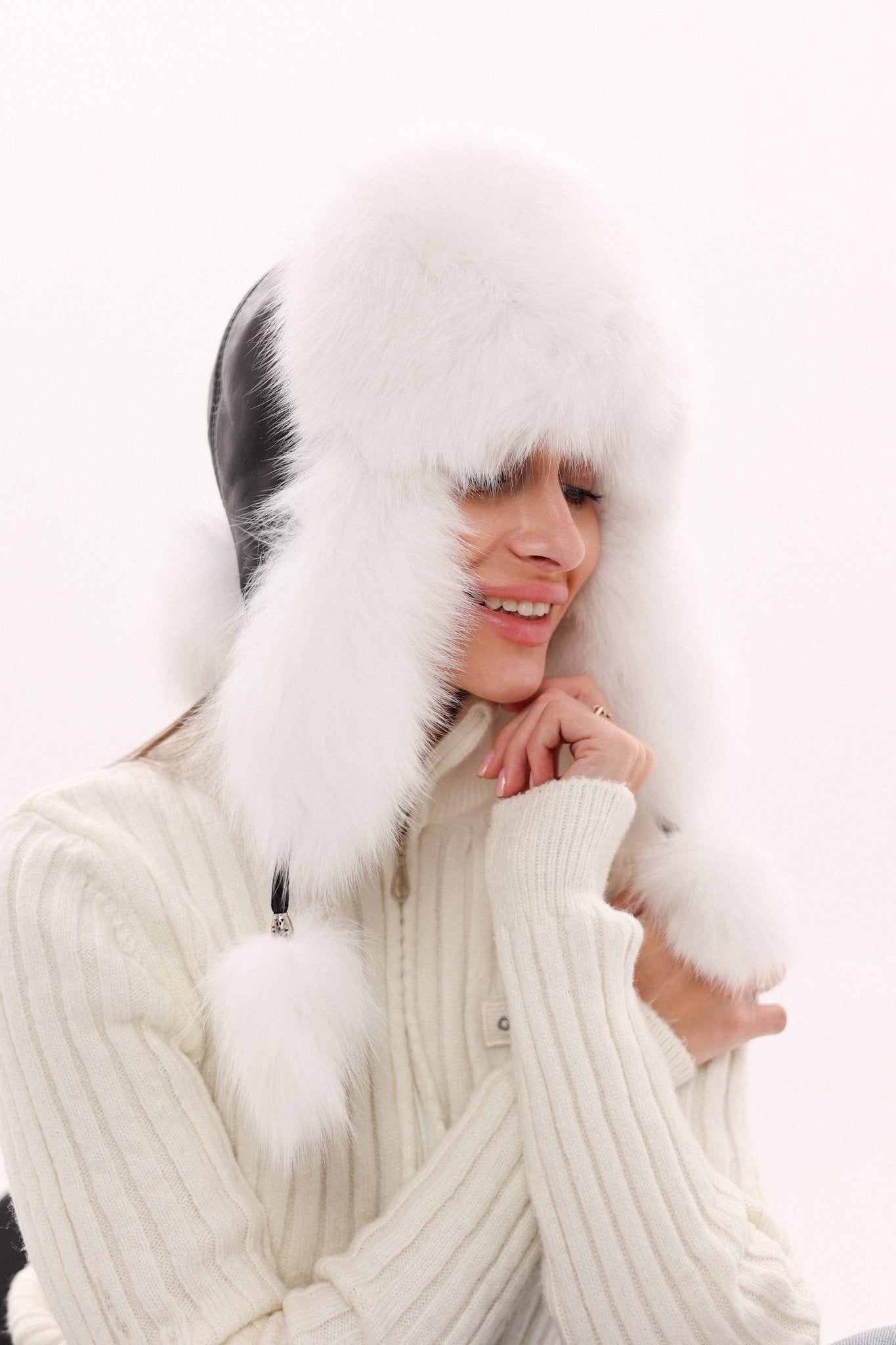 Genuine Polar Fox Fur Genuine Leather Hat - Overture Gifts