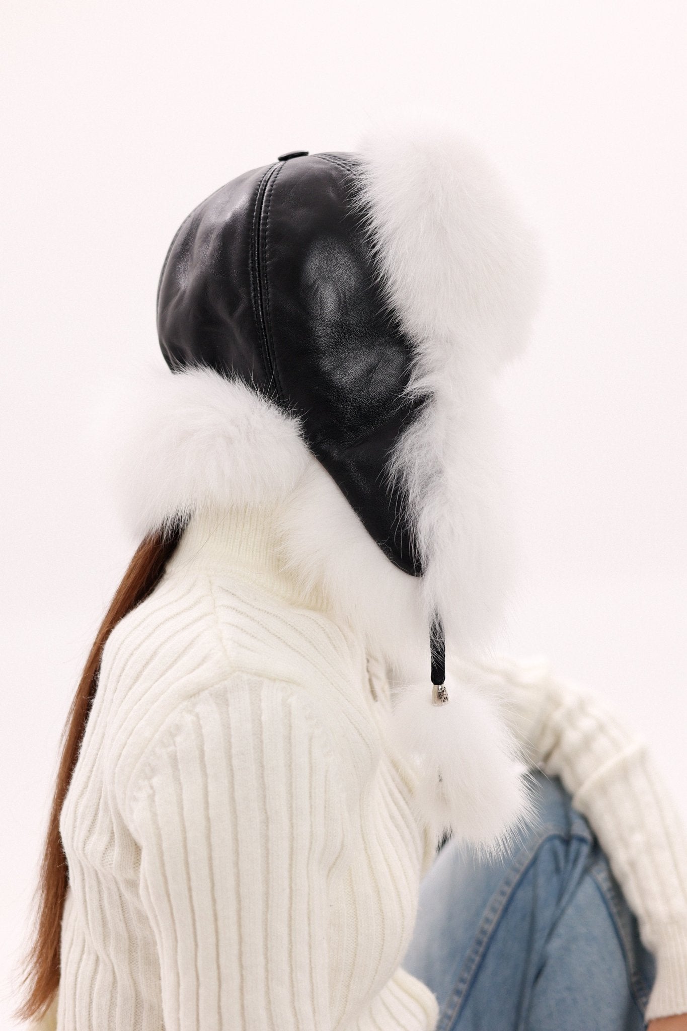 Genuine Polar Fox Fur Genuine Leather Hat - Overture Gifts