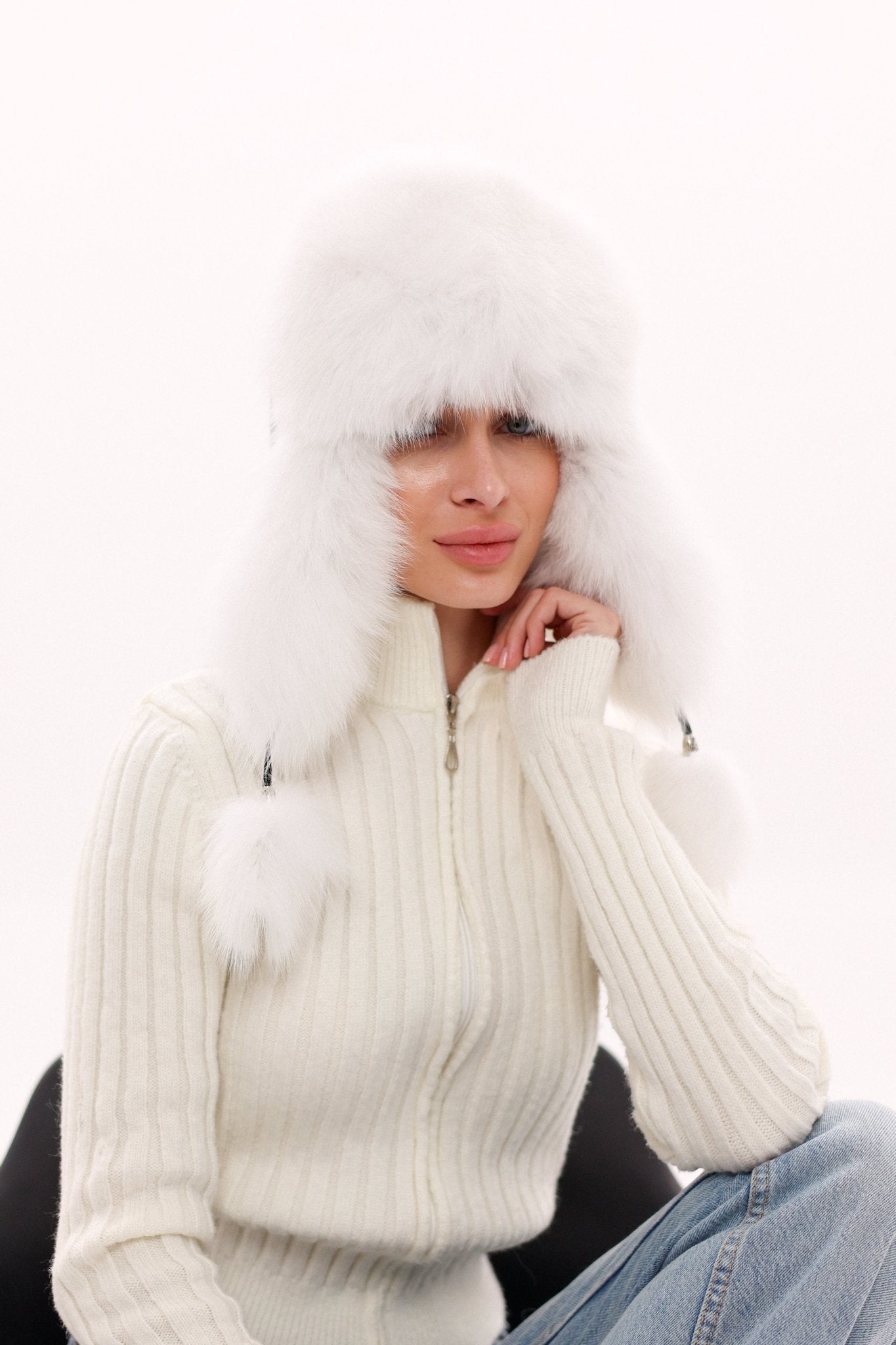 Genuine Polar Fox Fur Genuine Leather Hat - Overture Gifts