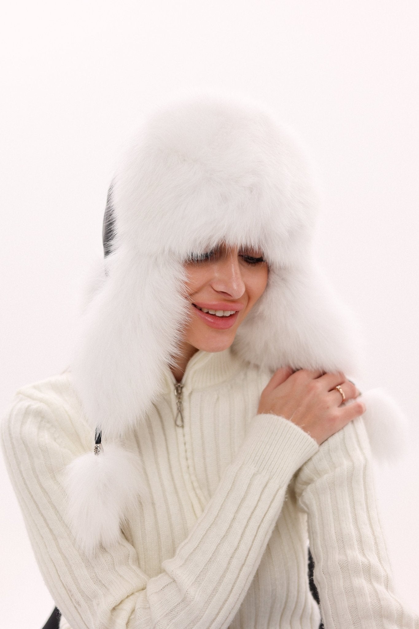 Genuine Polar Fox Fur Genuine Leather Hat - Overture Gifts