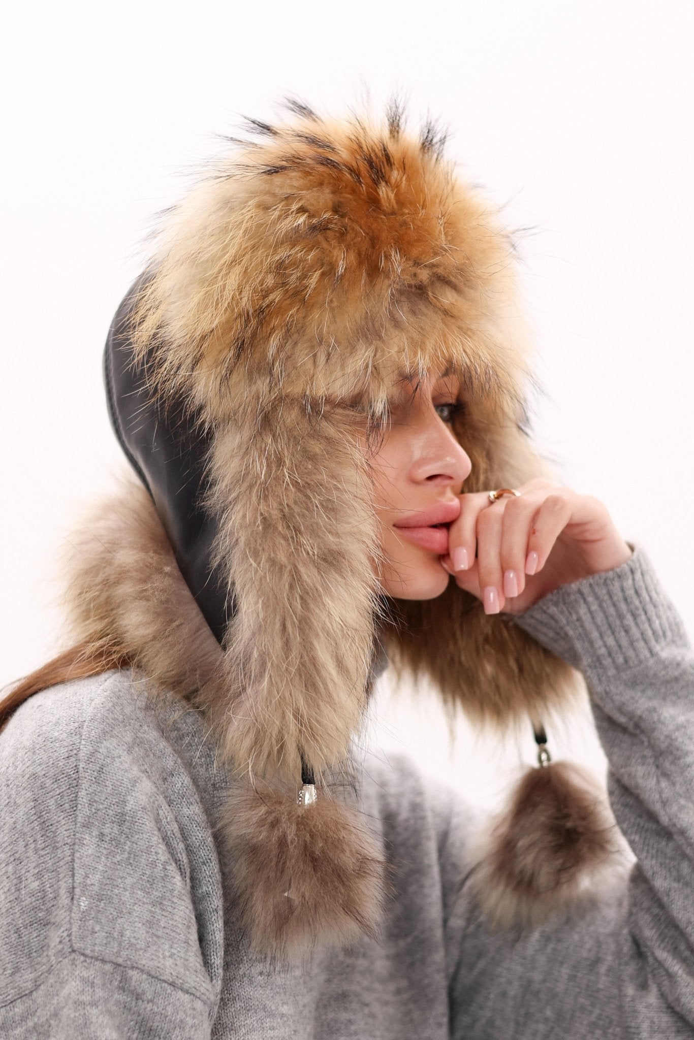 Genuine Racoon Fur Genuine Leather Hat - Overture Gifts