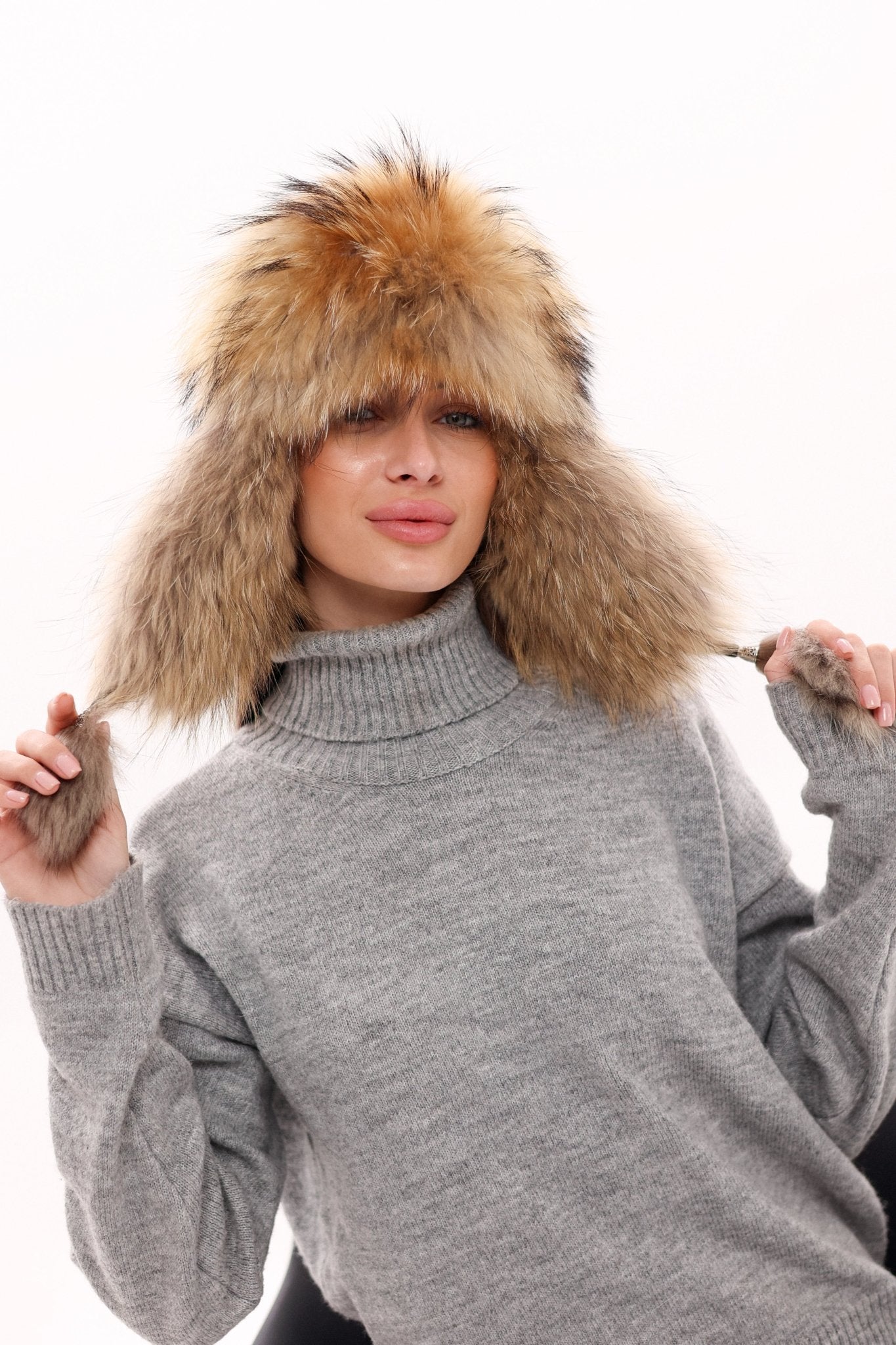 Genuine Racoon Fur Genuine Leather Hat - Overture Gifts