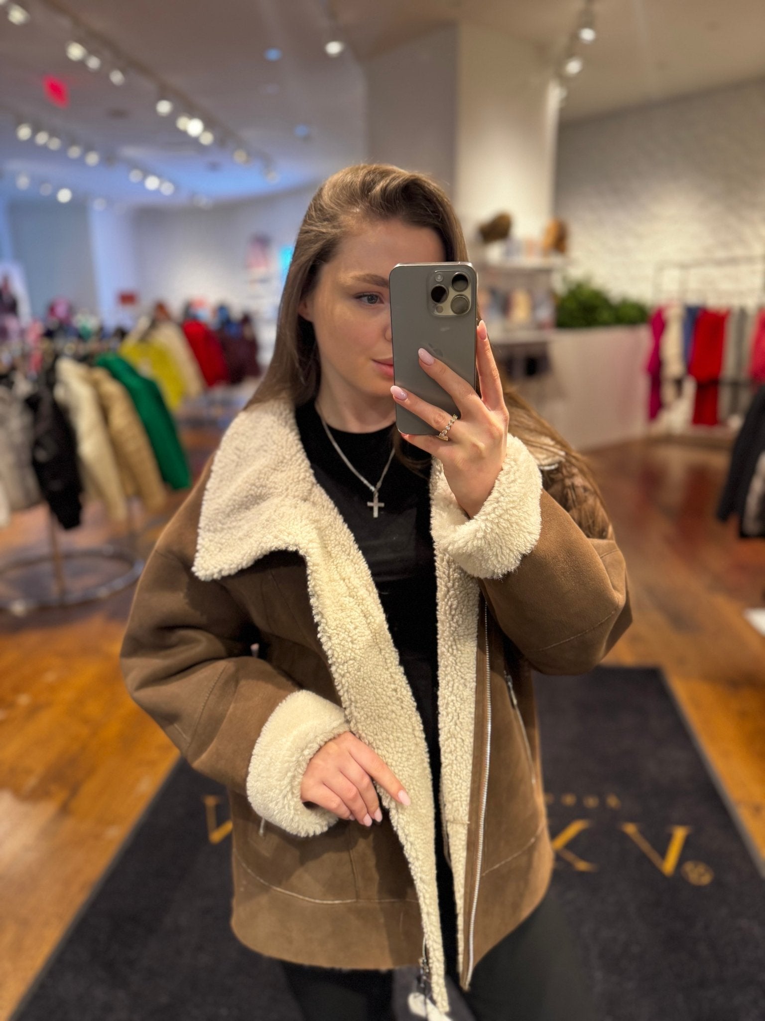 Genuine Shearling Lamb Leather Jacket in Cognac - Overture Gifts