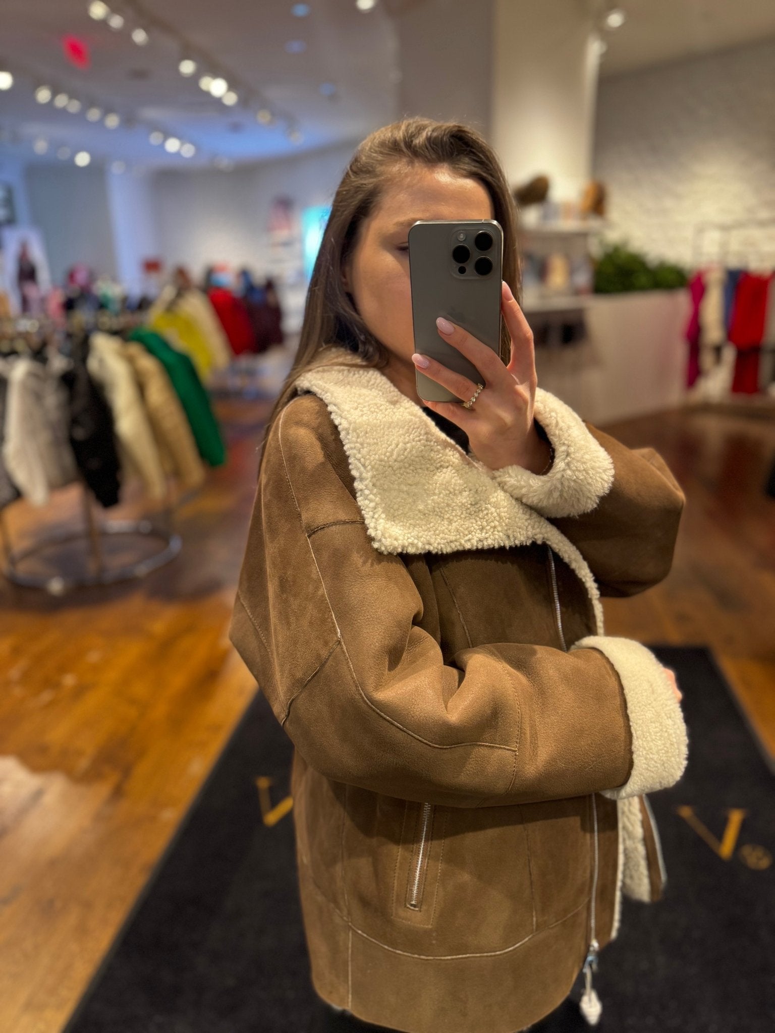 Genuine Shearling Lamb Leather Jacket in Cognac - Overture Gifts