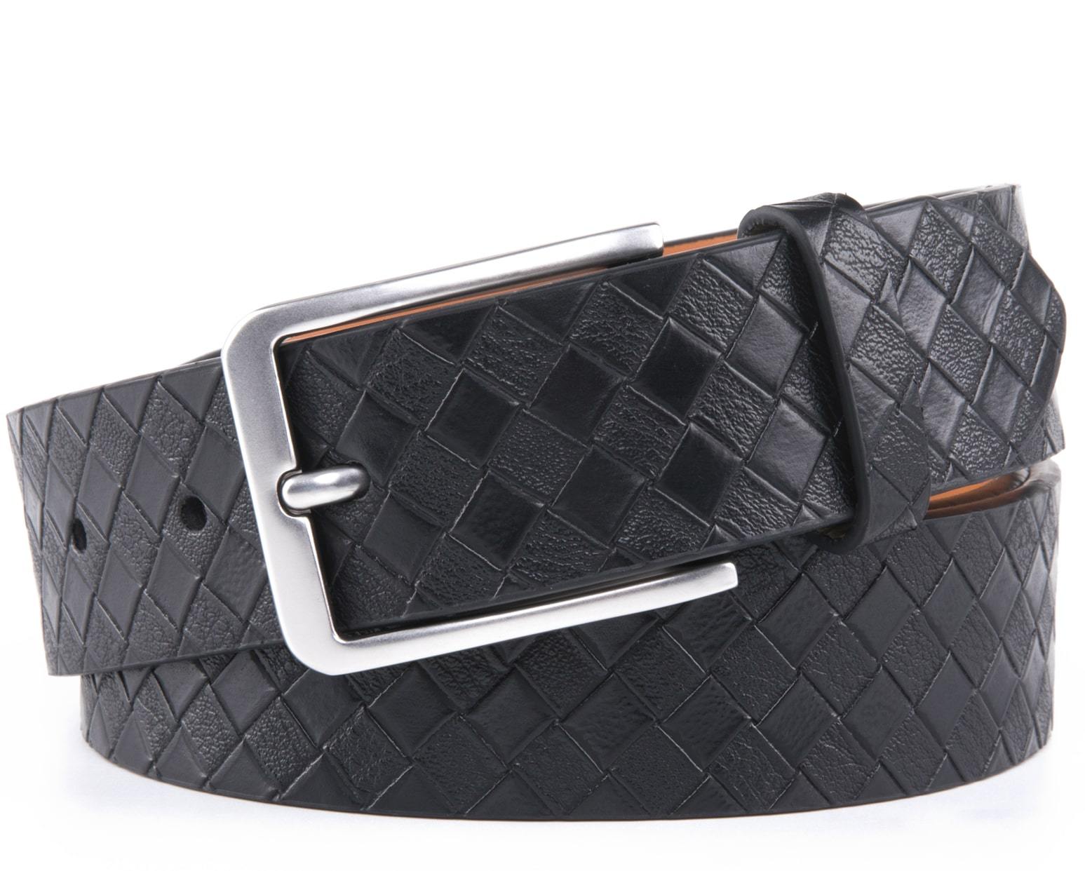 Genuine Split Leather Belt for Men – Brushed Buckle, 1.3" Strap - Overture Gifts