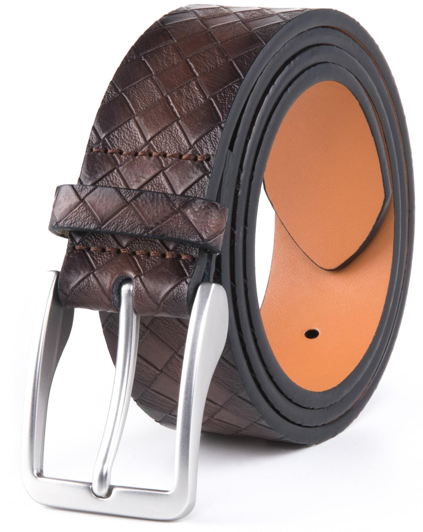 Genuine Split Leather Belt for Men – Brushed Buckle, 1.3" Strap - Overture Gifts