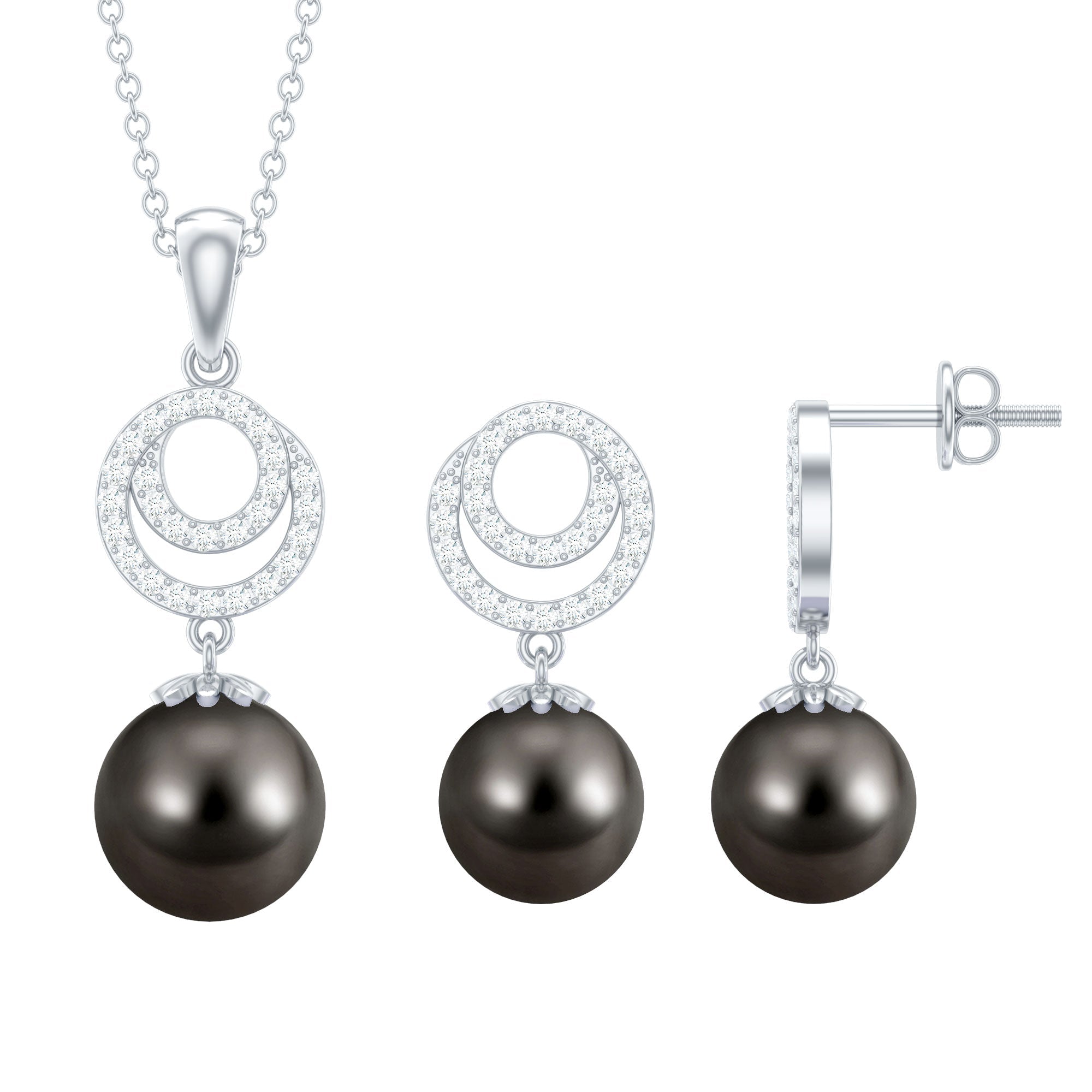 Genuine Tahitian Black Pearl Drop Jewelry Set with Certificate - Overture Gifts