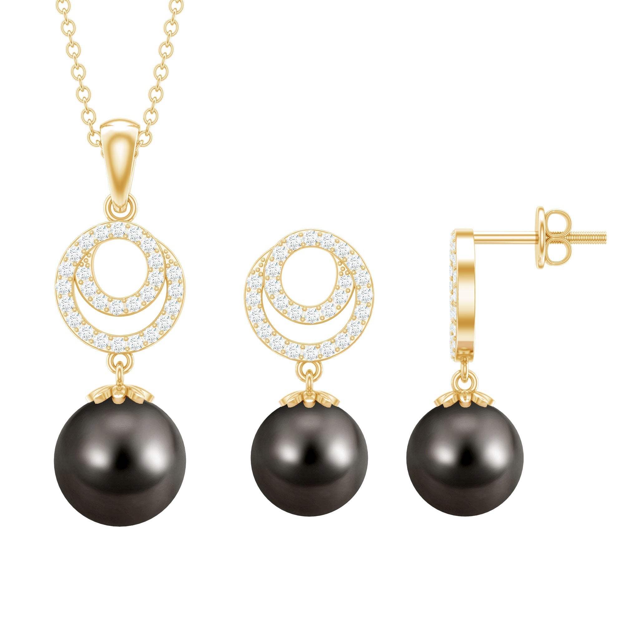 Genuine Tahitian Black Pearl Drop Jewelry Set with Certificate - Overture Gifts