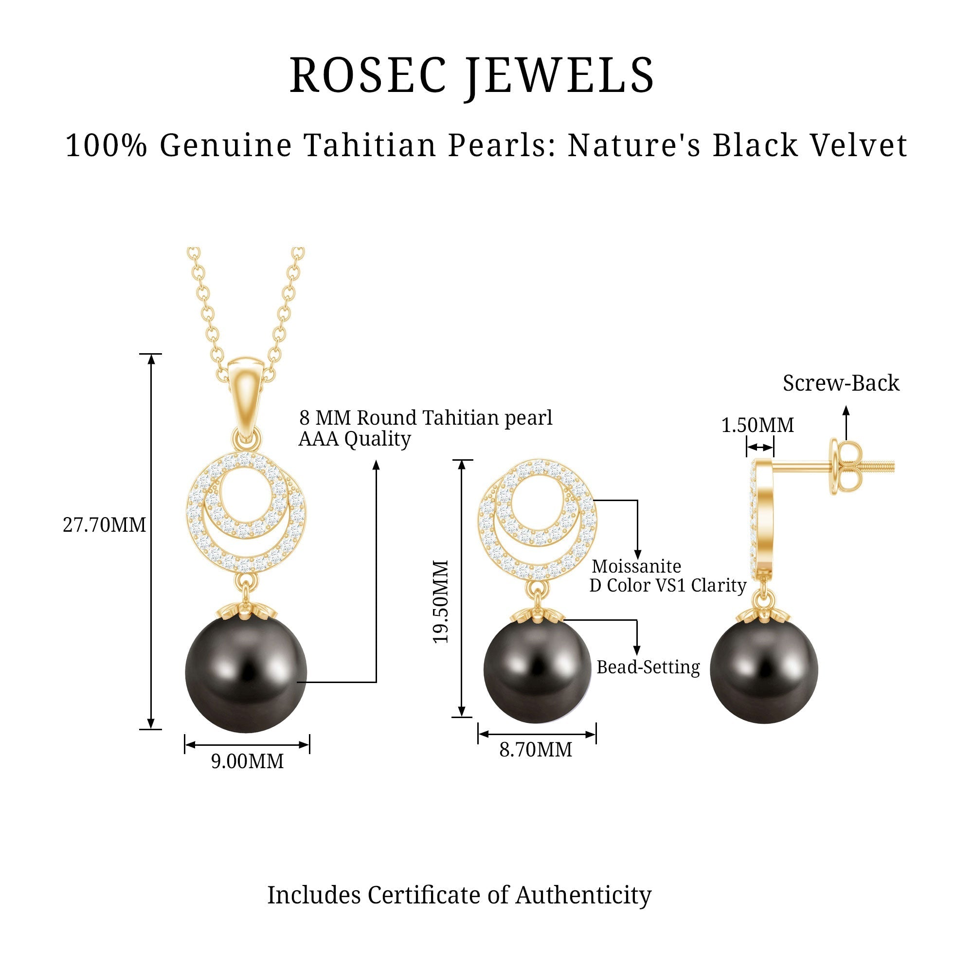 Genuine Tahitian Black Pearl Drop Jewelry Set with Certificate - Overture Gifts